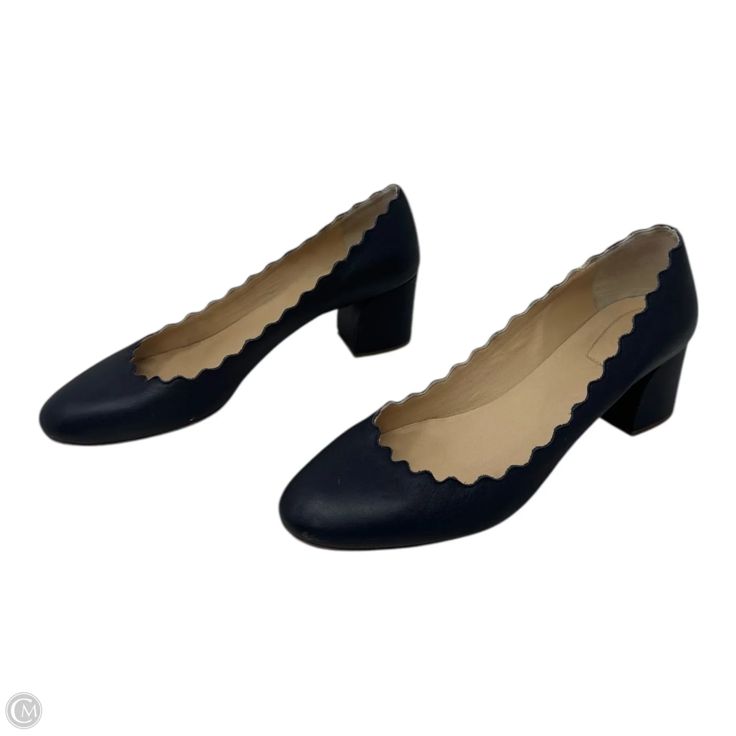Scalloped Block Heel Shoes Luxury Designer By Chloe In Navy, Size: 9 (IT 39)