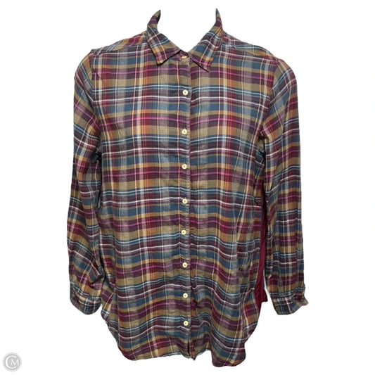 Lorie Silk Trim Embroidered Button Down Top By Johnny Was In Plaid Pattern, Size: L