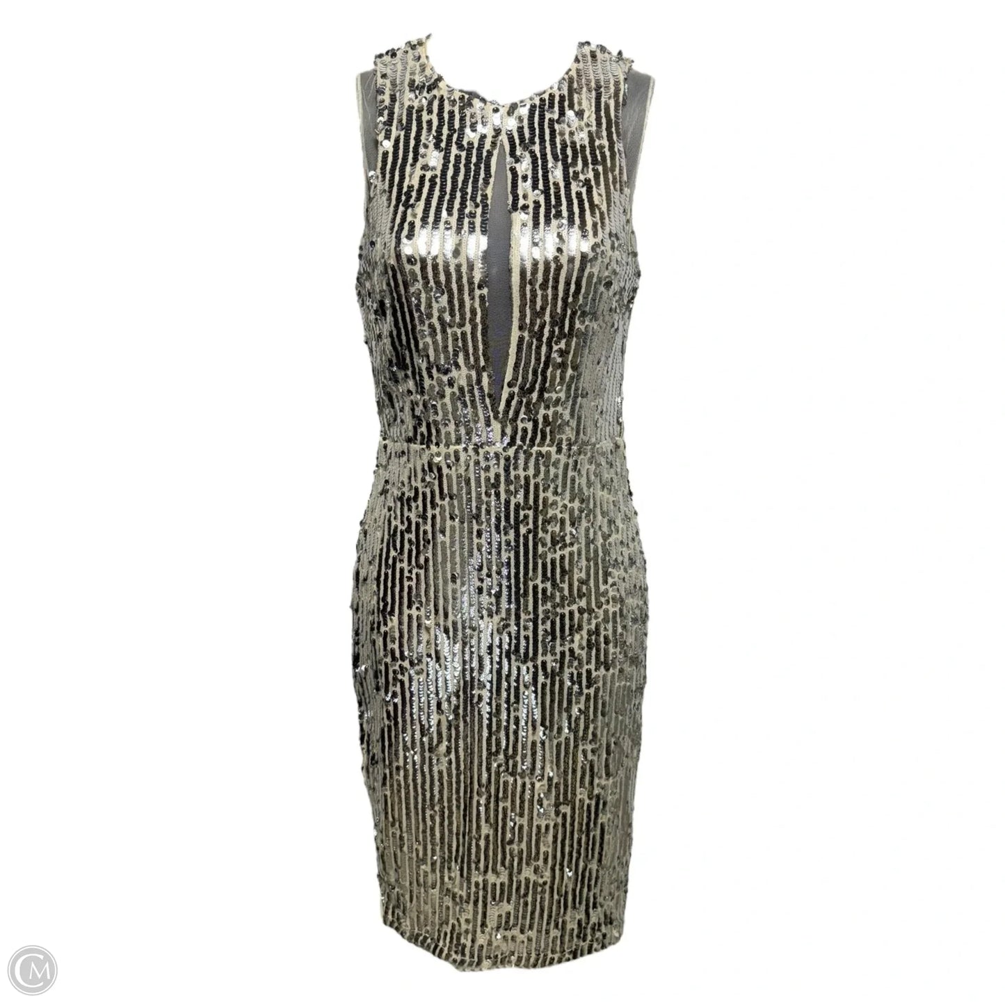 Alexis Sequin Mesh Trim Dress Party Midi By Gianni Bini In Silver, Size: XS