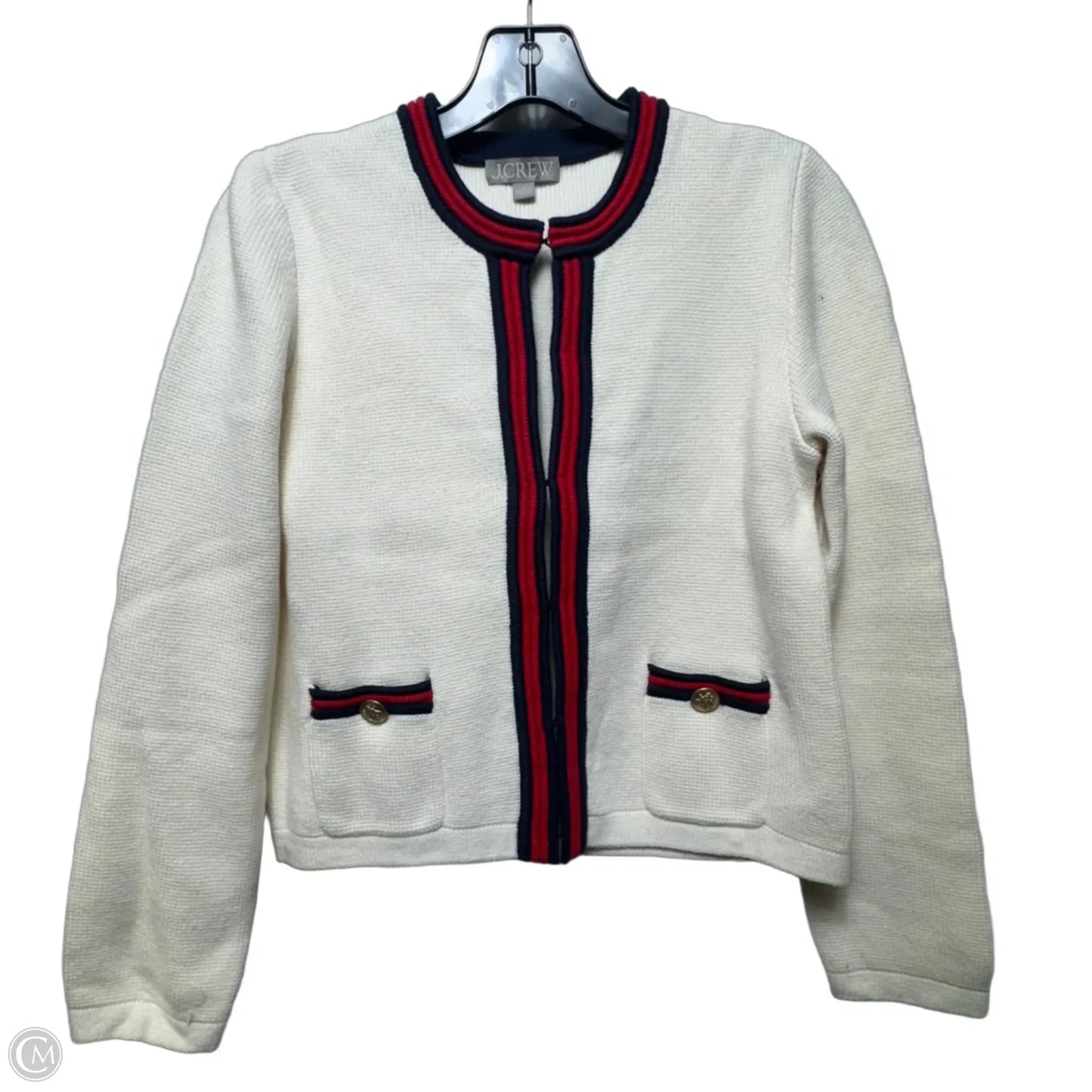Sweater Cardigan By J. Crew In Blue & Red & White, Size: S