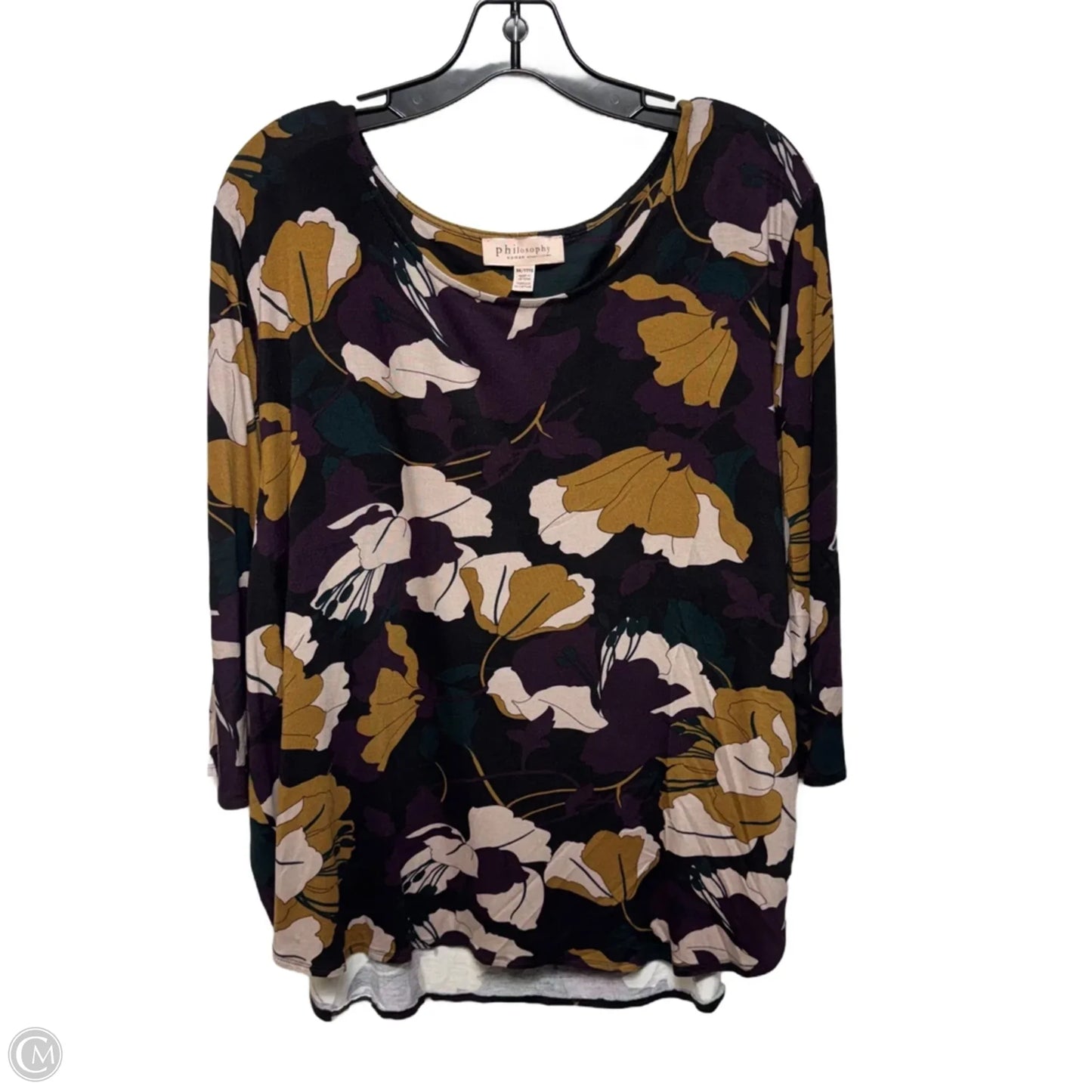 Top 3/4 Sleeve By Philosophy In Floral Print, Size: 3x