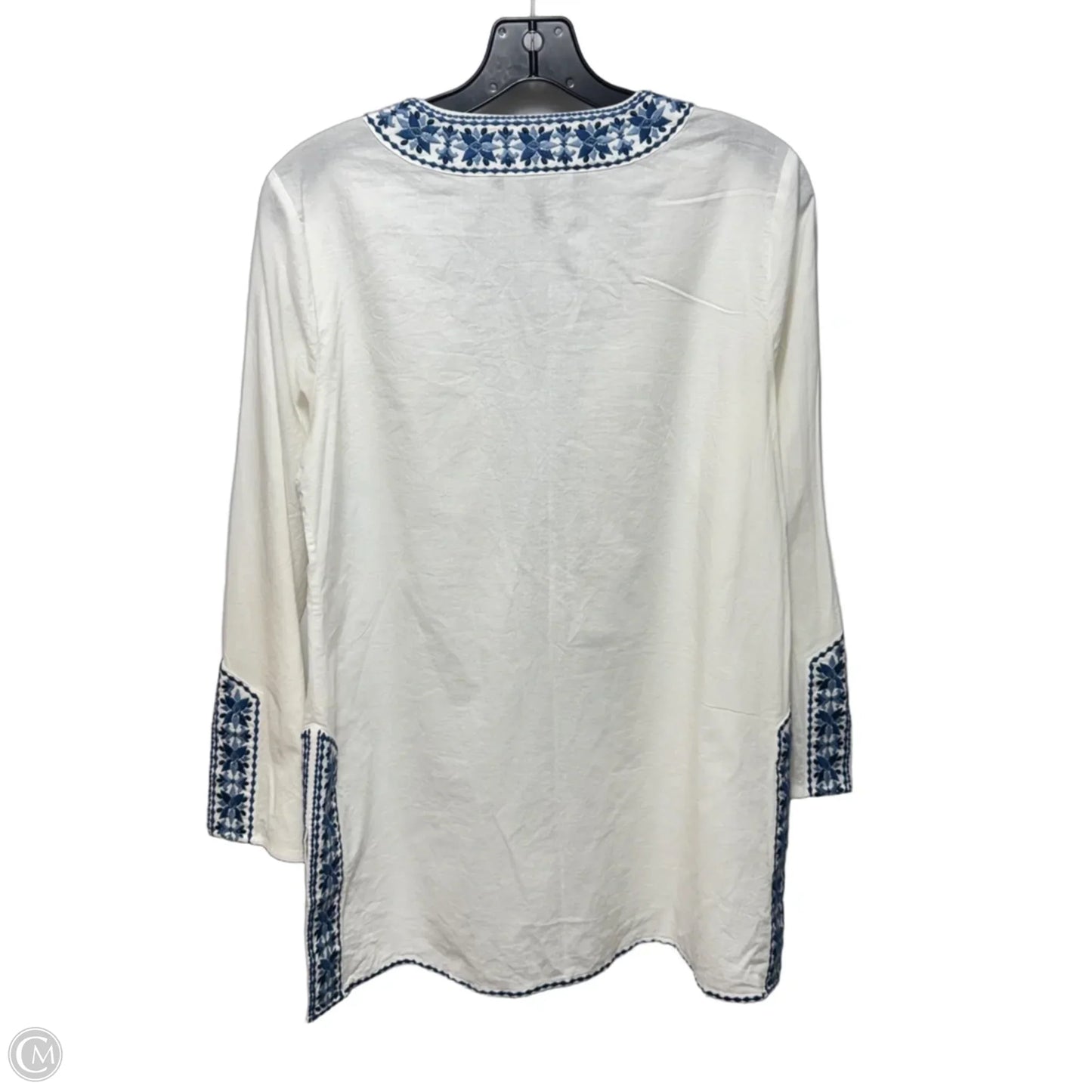 Embroidered Tunic Long Sleeve By White House Black Market In Blue & White, Size: 4