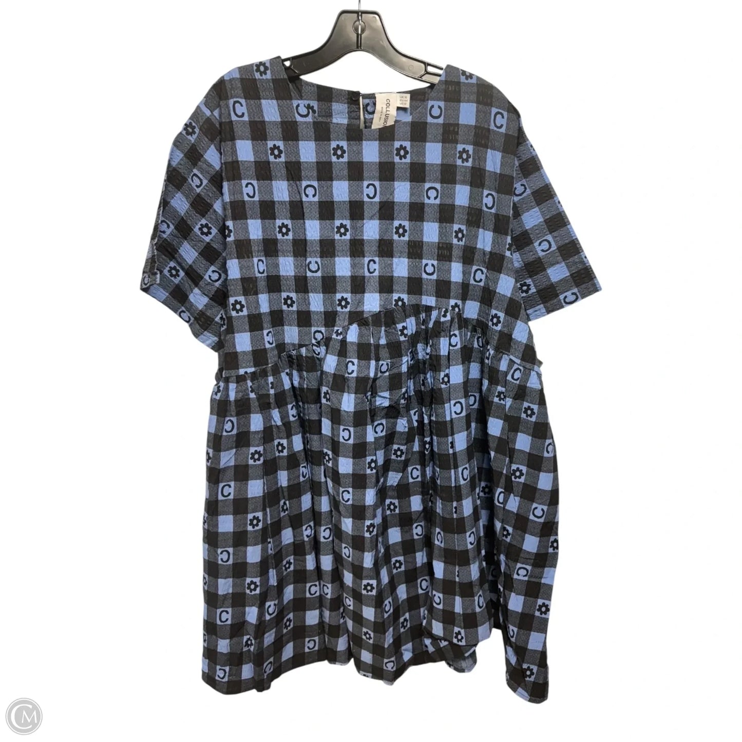 Seersucker Gingham Mini Smock Dress By Collusion X Asos In Checkered Pattern, Size: 12