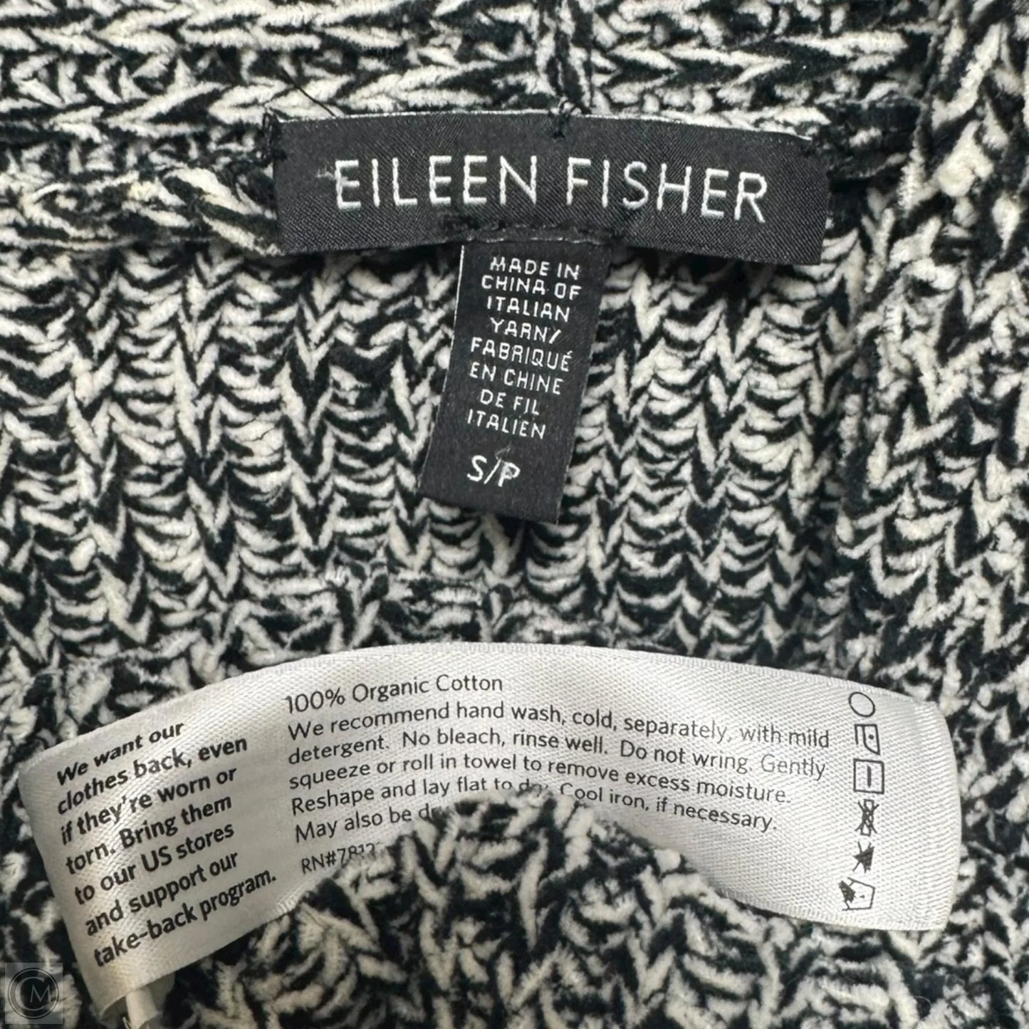 Sweater Cardigan By Eileen Fisher In Black & White, Size: S