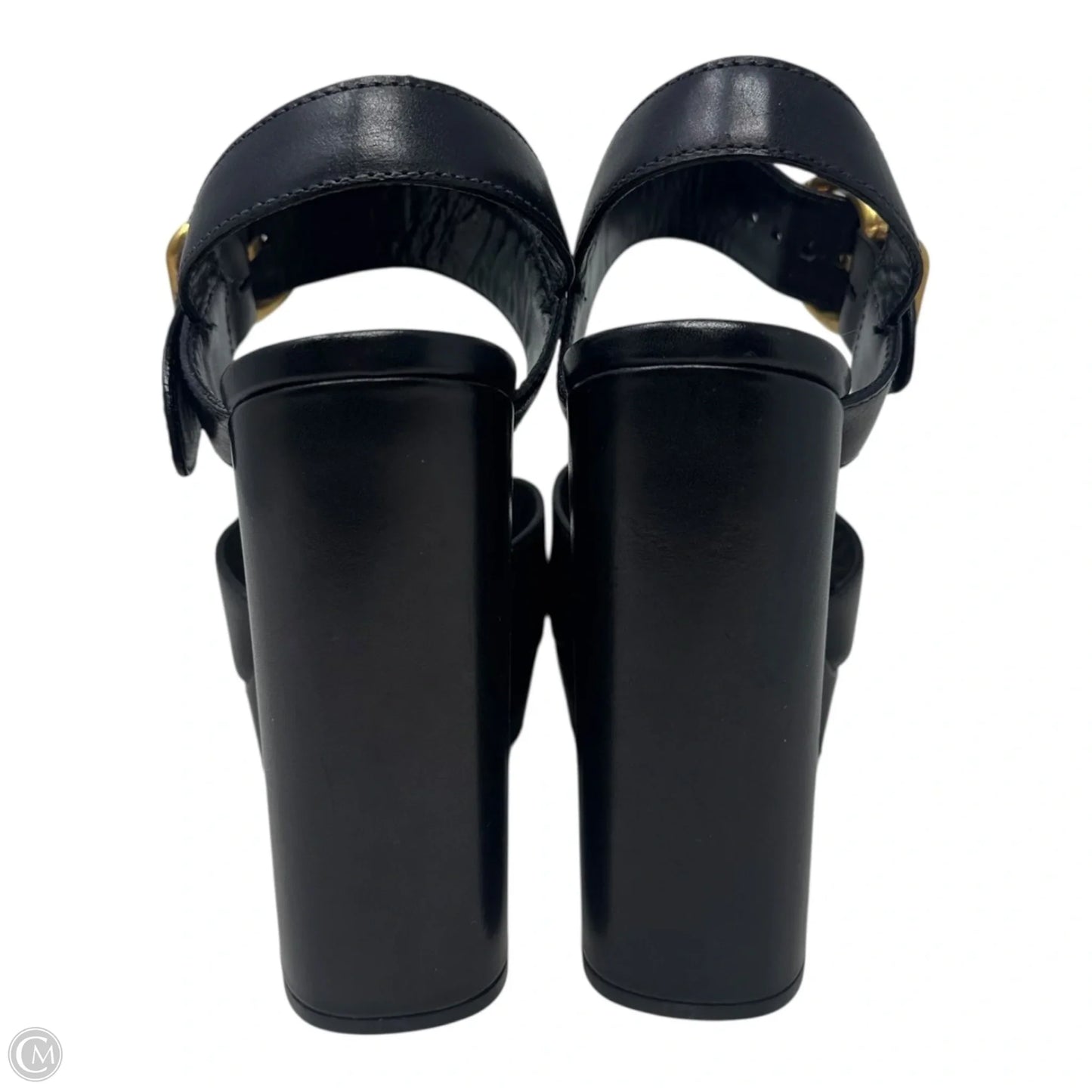 Platform Buckle Block Heels Shoes Luxury Designer By Prada In Black, Size: 11 (IT 41)