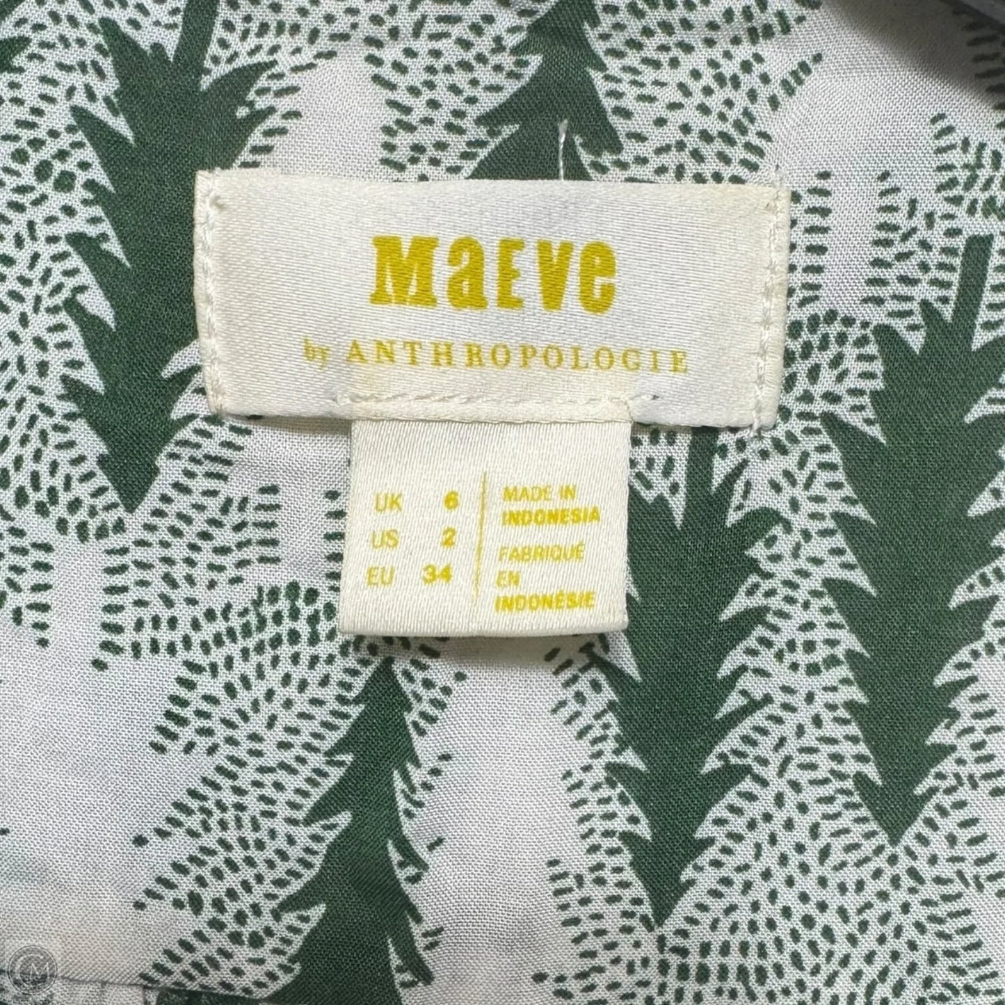 Tree Marisol Button Blouse Long Sleeve By Maeve In Green & White, Size: 2