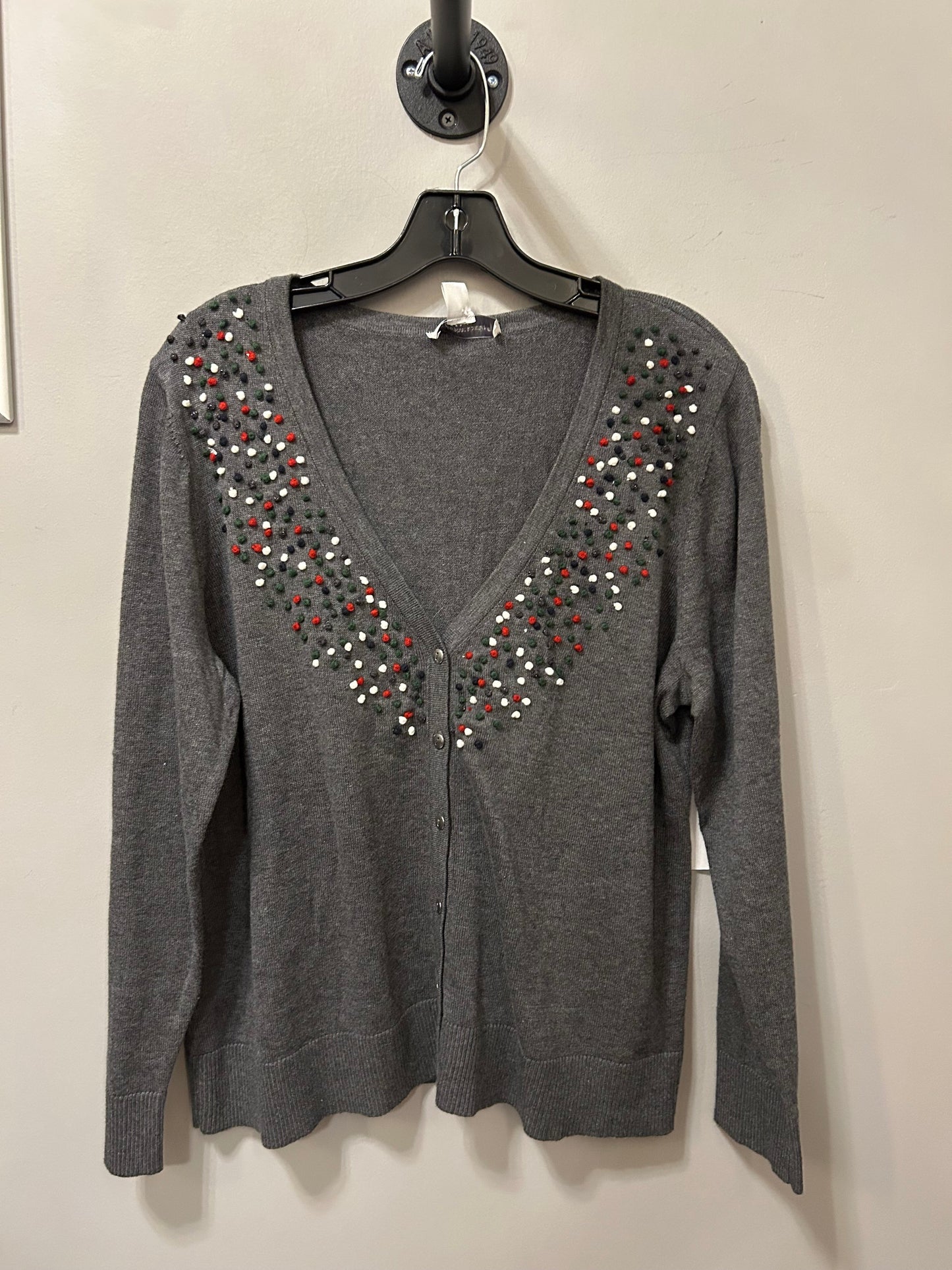 Sweater Cardigan By Christopher And Banks In Grey & White, Size: Xlp