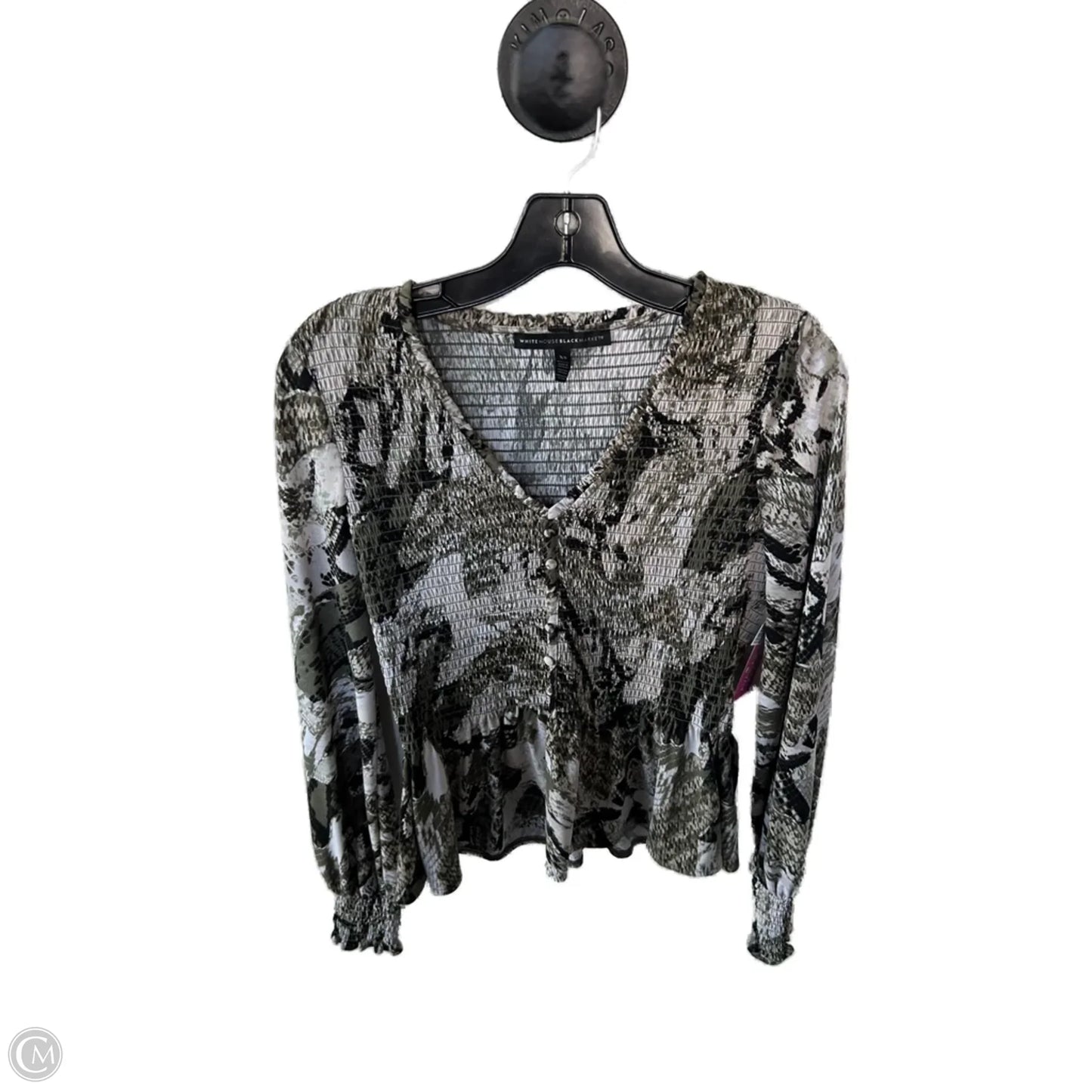 Top Long Sleeve By White House Black Market In Cream & Green, Size: Xs
