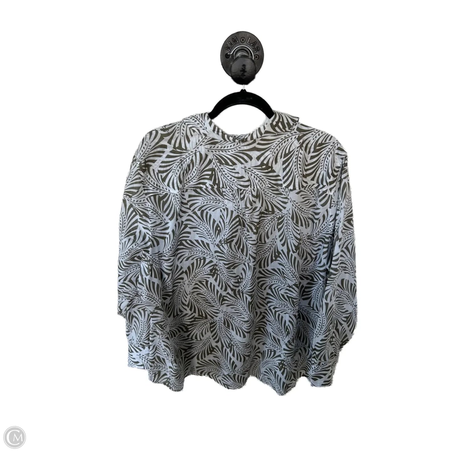 Top Long Sleeve By Talbots In Green & White, Size: 3x