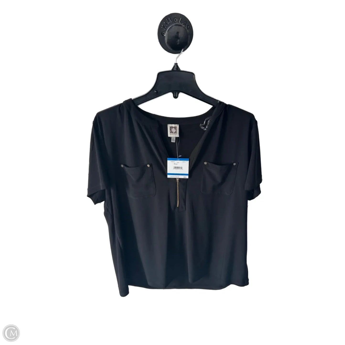 Top Short Sleeve By Anne Klein In Black & Gold, Size: Xl
