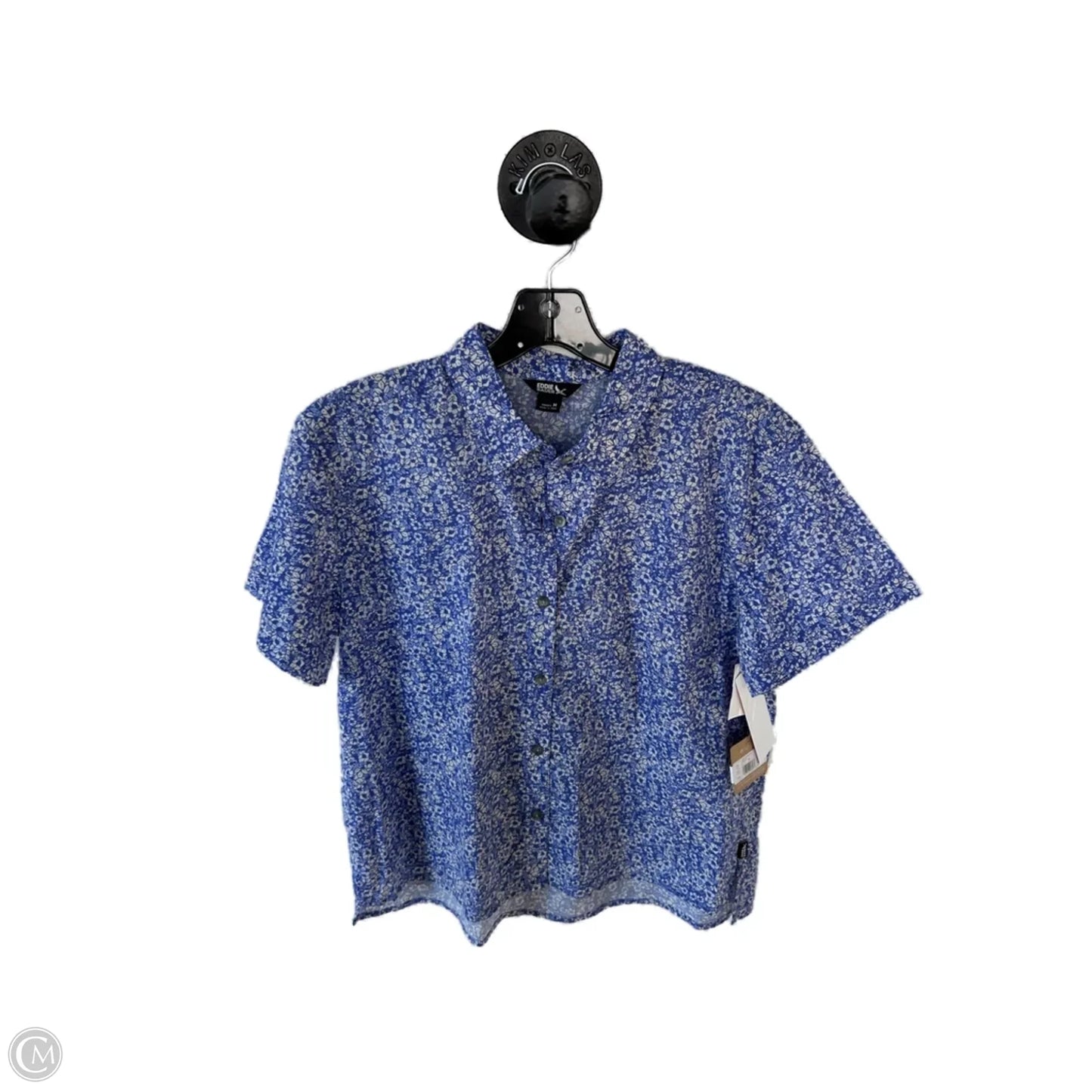 Top Short Sleeve By Eddie Bauer In Blue & White, Size: M