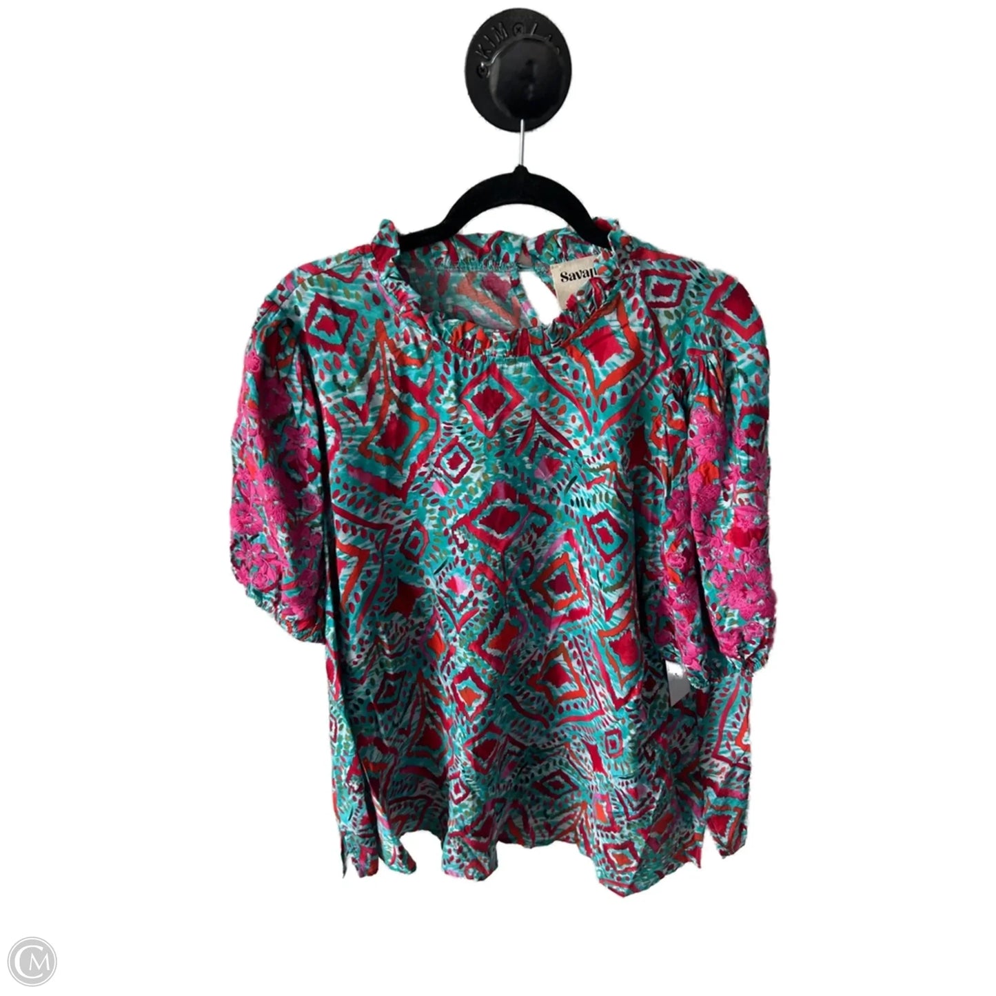 Top Short Sleeve By Savanna Jane In Blue & Pink, Size: 1x