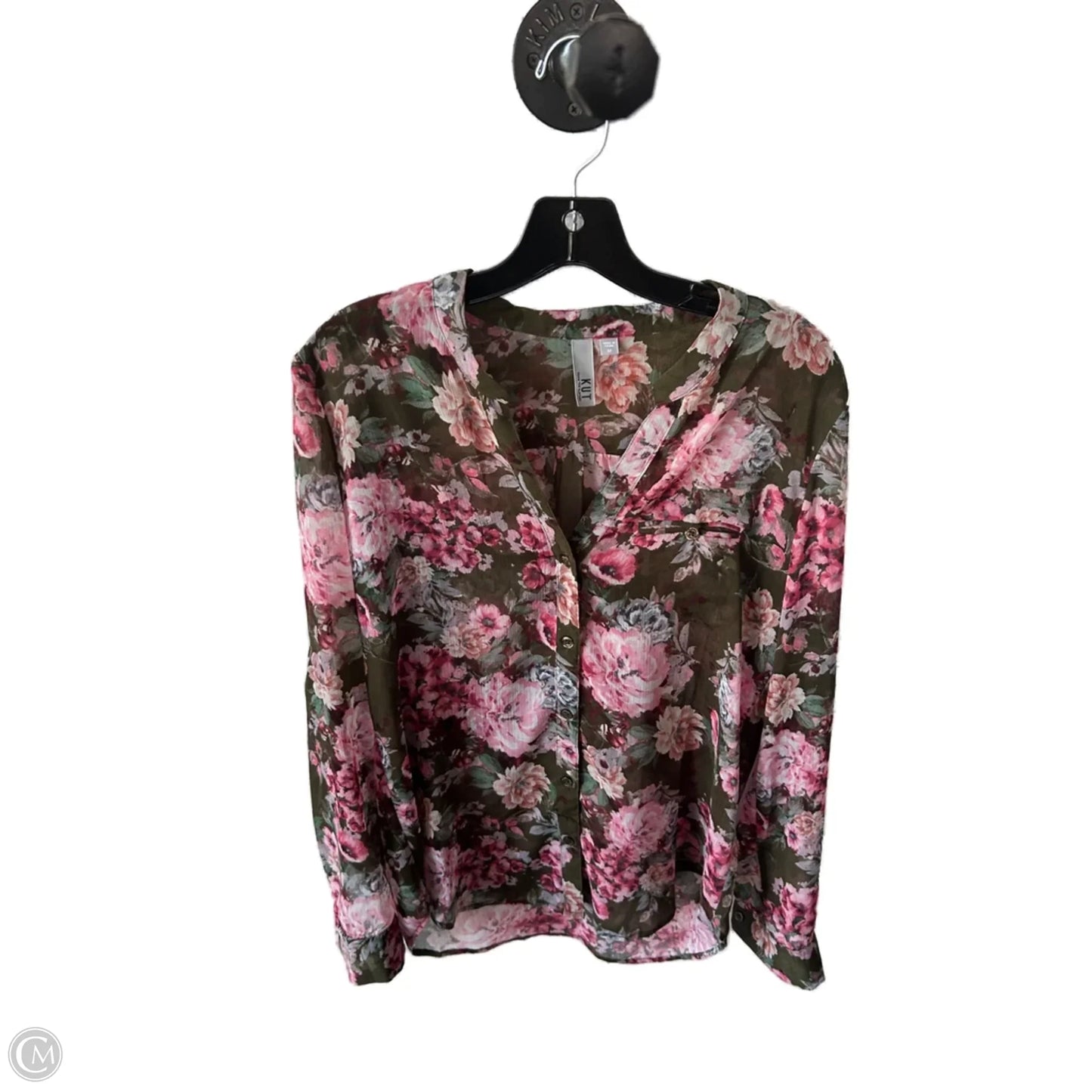 Top Long Sleeve By Kut In Green & Pink, Size: M