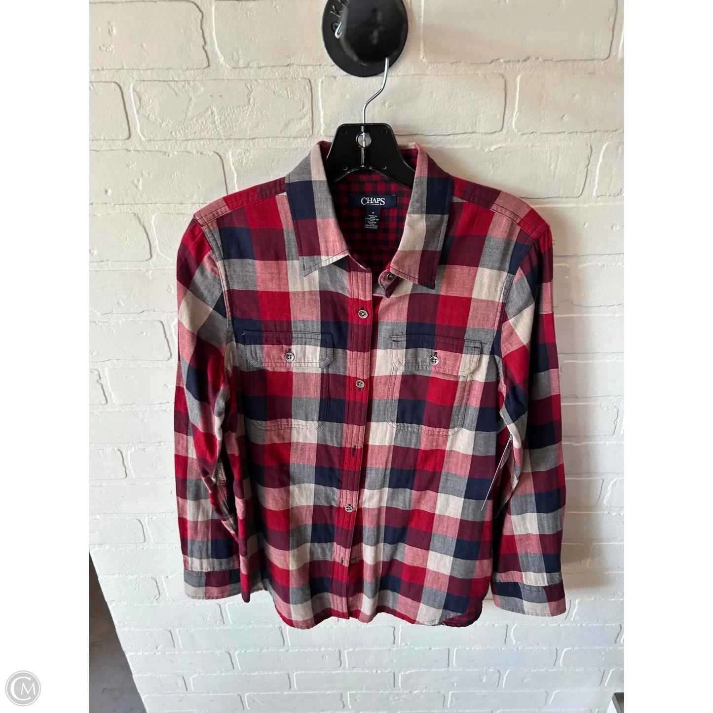 Top Long Sleeve By Chaps In Blue & Red, Size: M