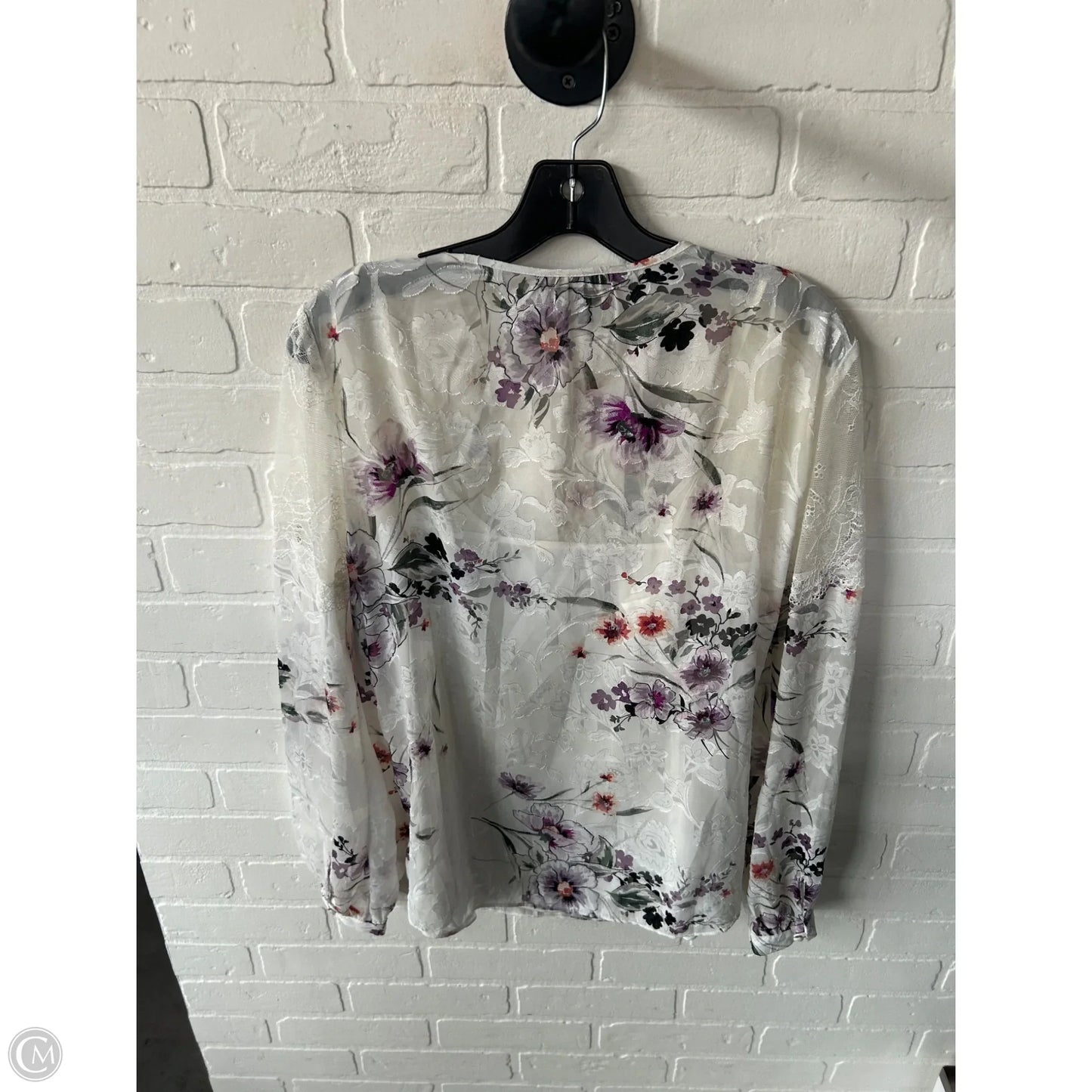 Blouse Long Sleeve By White House Black Market In Purple & White, Size: M