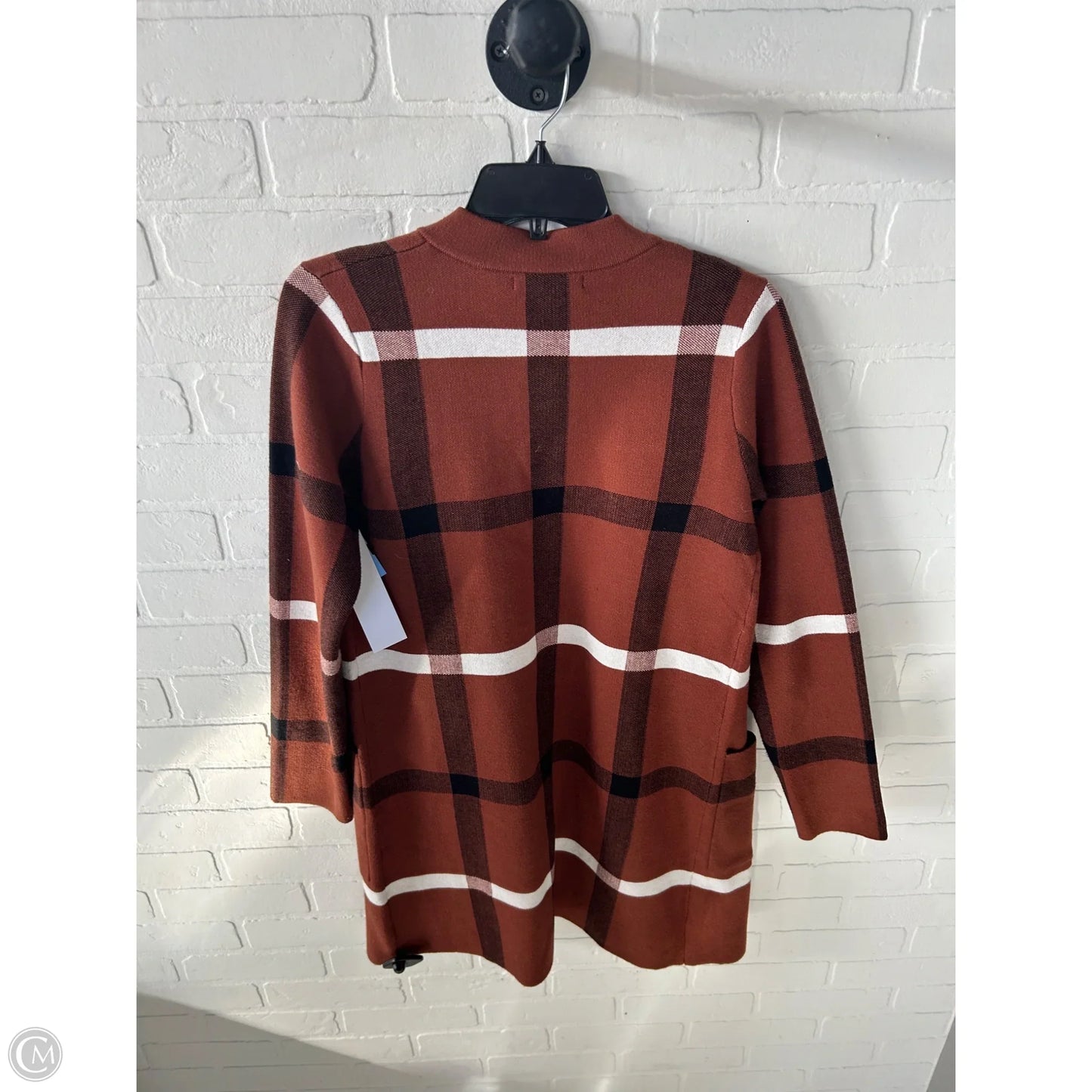 Sweater Cardigan By Tahari In Brown & White, Size: S