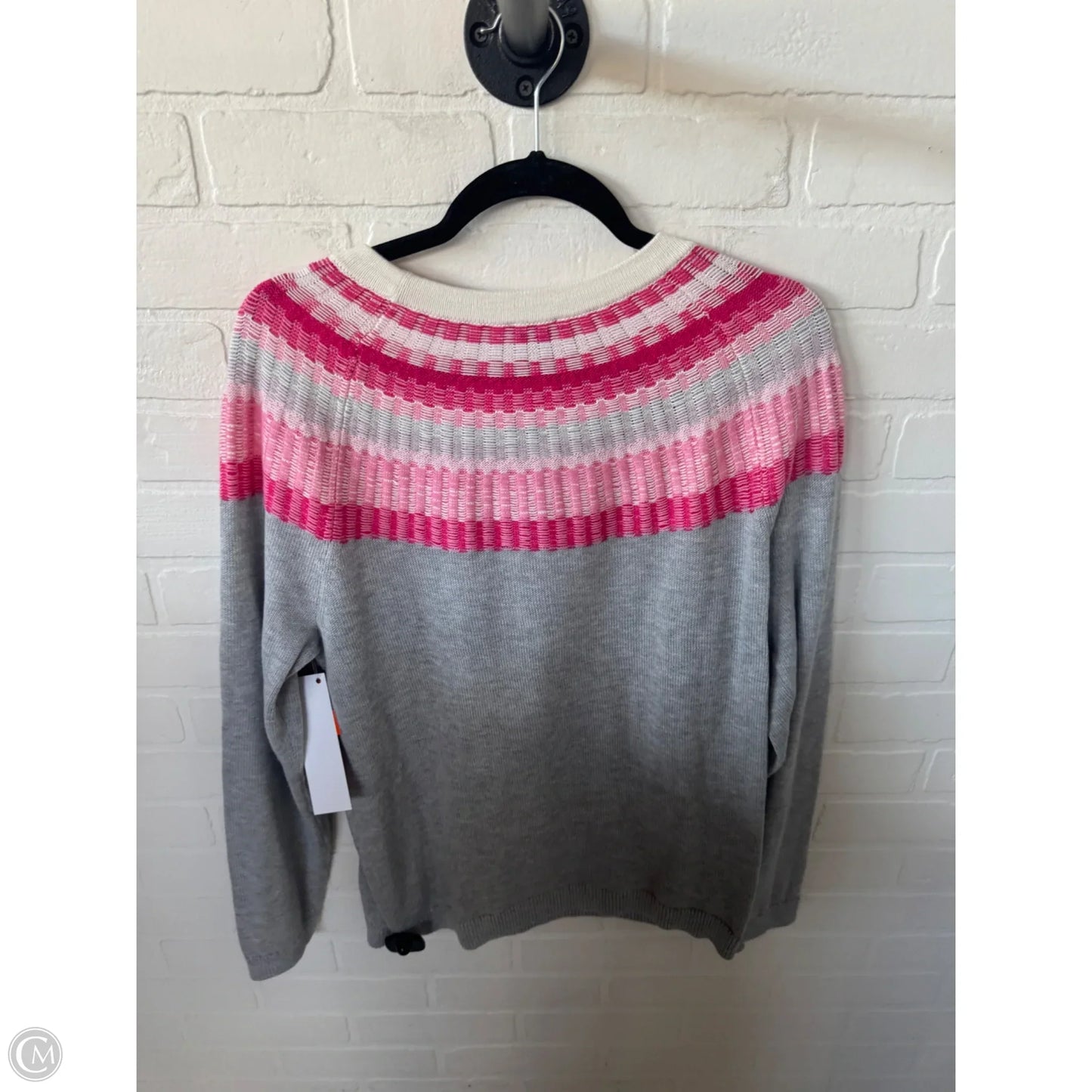Sweater By Talbots In Grey & Pink, Size: L