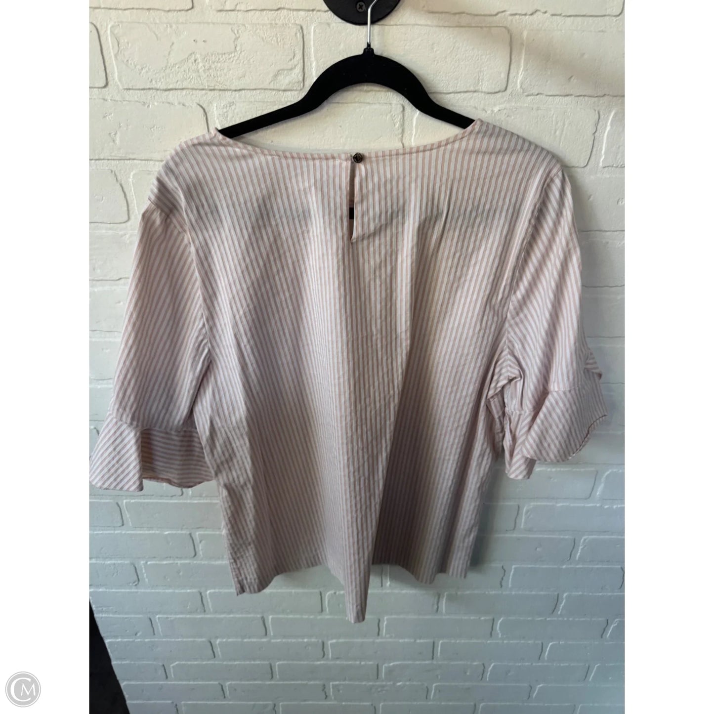 Blouse Short Sleeve By Calvin Klein In Pink & White, Size: Xl