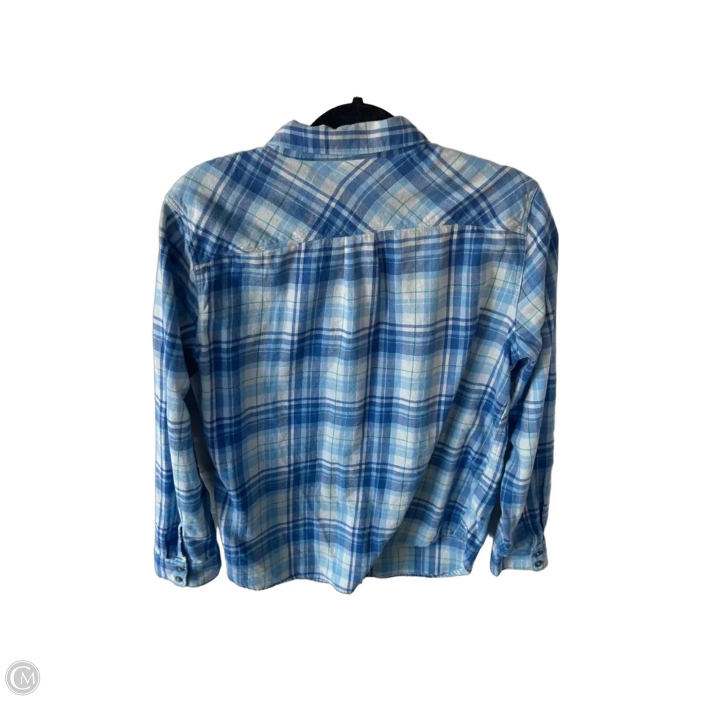 Top Long Sleeve By Eddie Bauer In Blue & White, Size: L