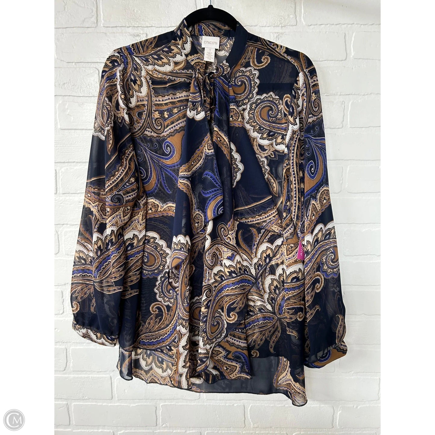 Top Long Sleeve By Chicos In Blue & Brown, Size: M