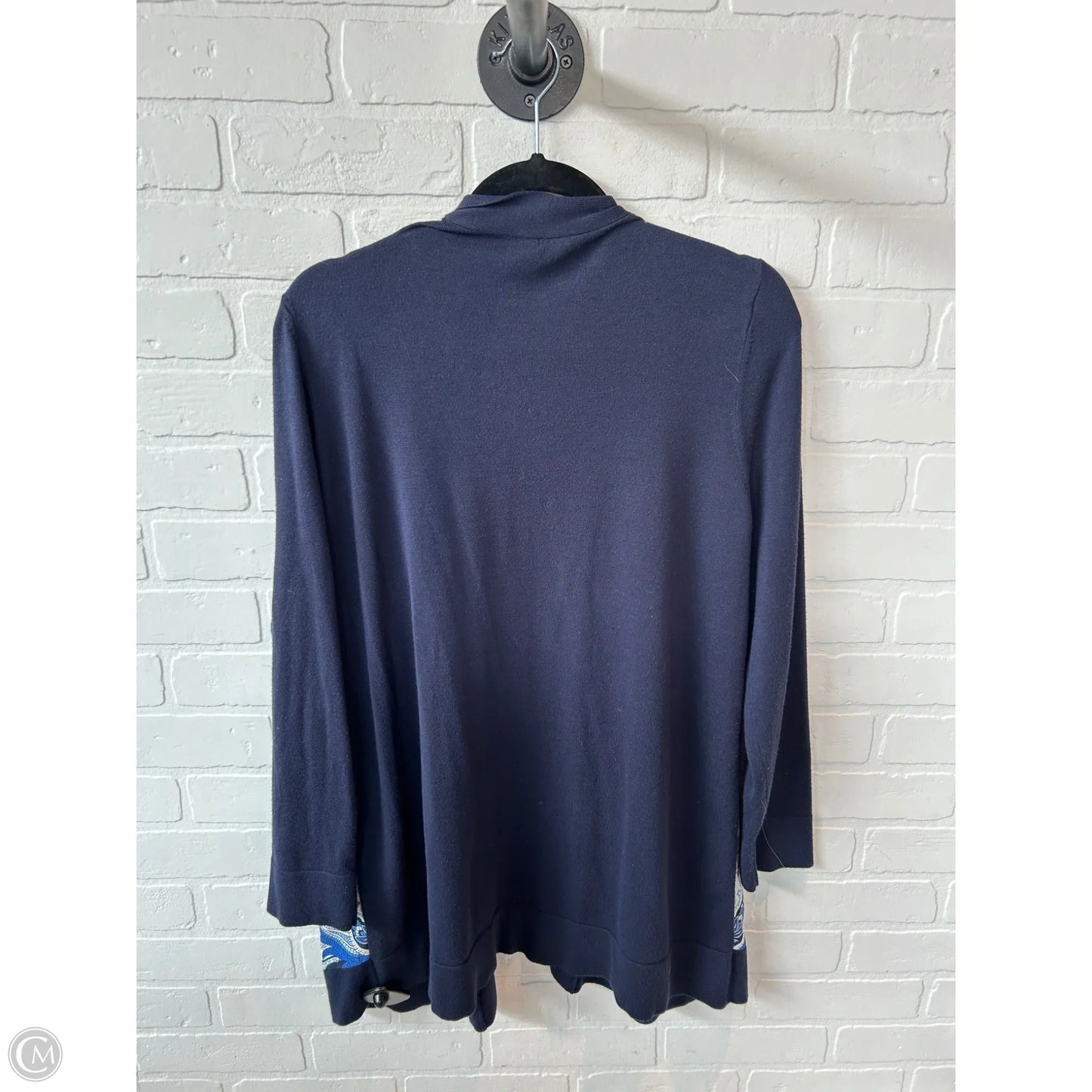 Sweater Cardigan By Chicos In Blue & White, Size: L