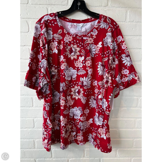 Top Short Sleeve By Liz Claiborne In Red & White, Size: 3x
