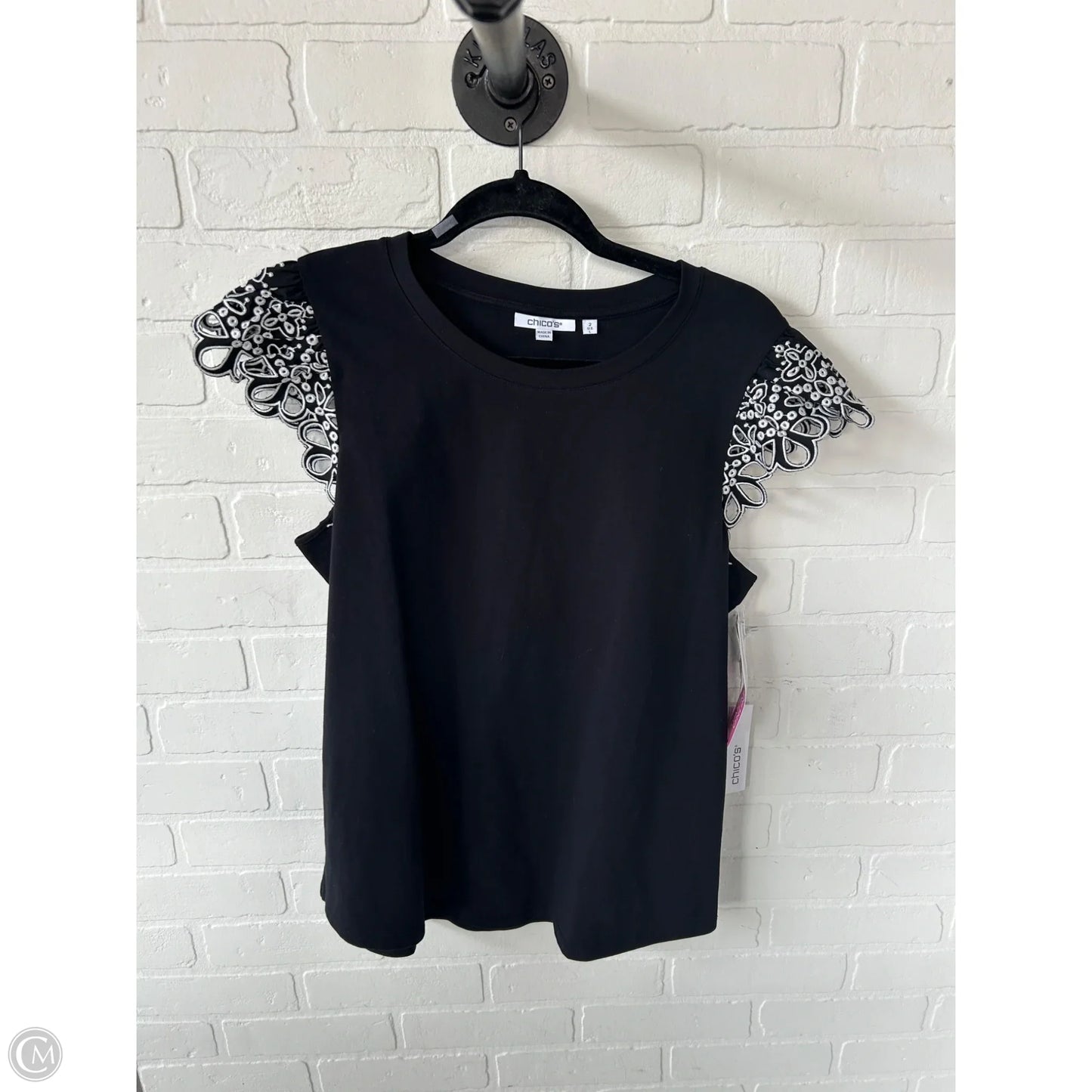 Top Short Sleeve By Chicos In Black & White, Size: L