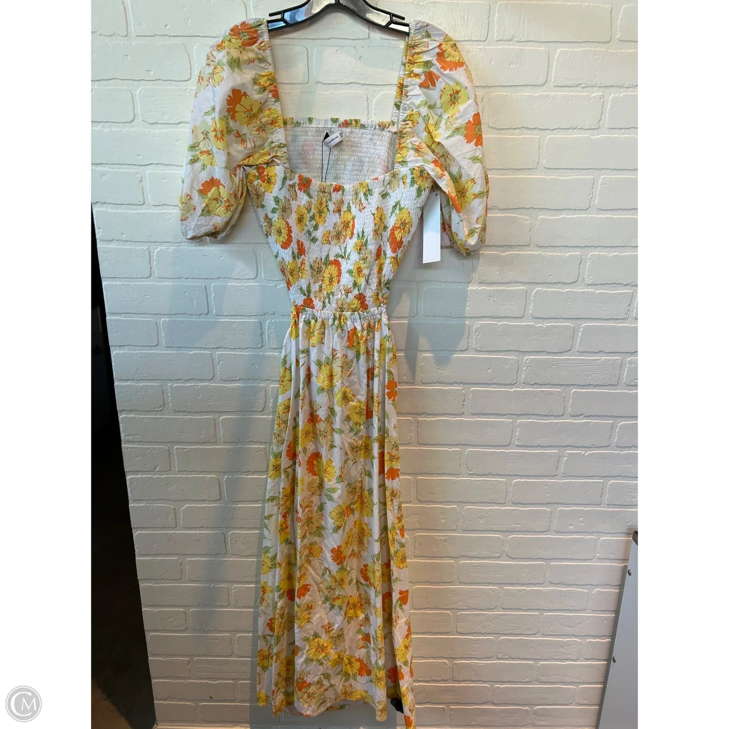 Dress Casual Maxi By Faithfull The Brand In White & Yellow, Size: S