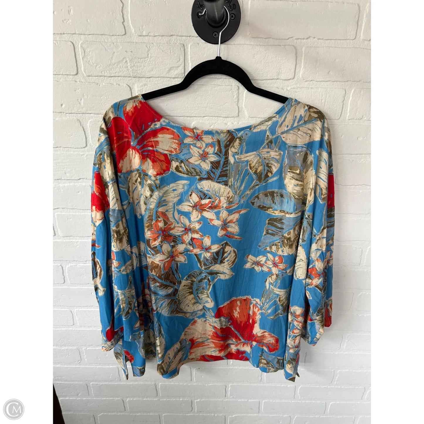 Top Short Sleeve By Soft Surroundings In Blue & Tan, Size: 2x