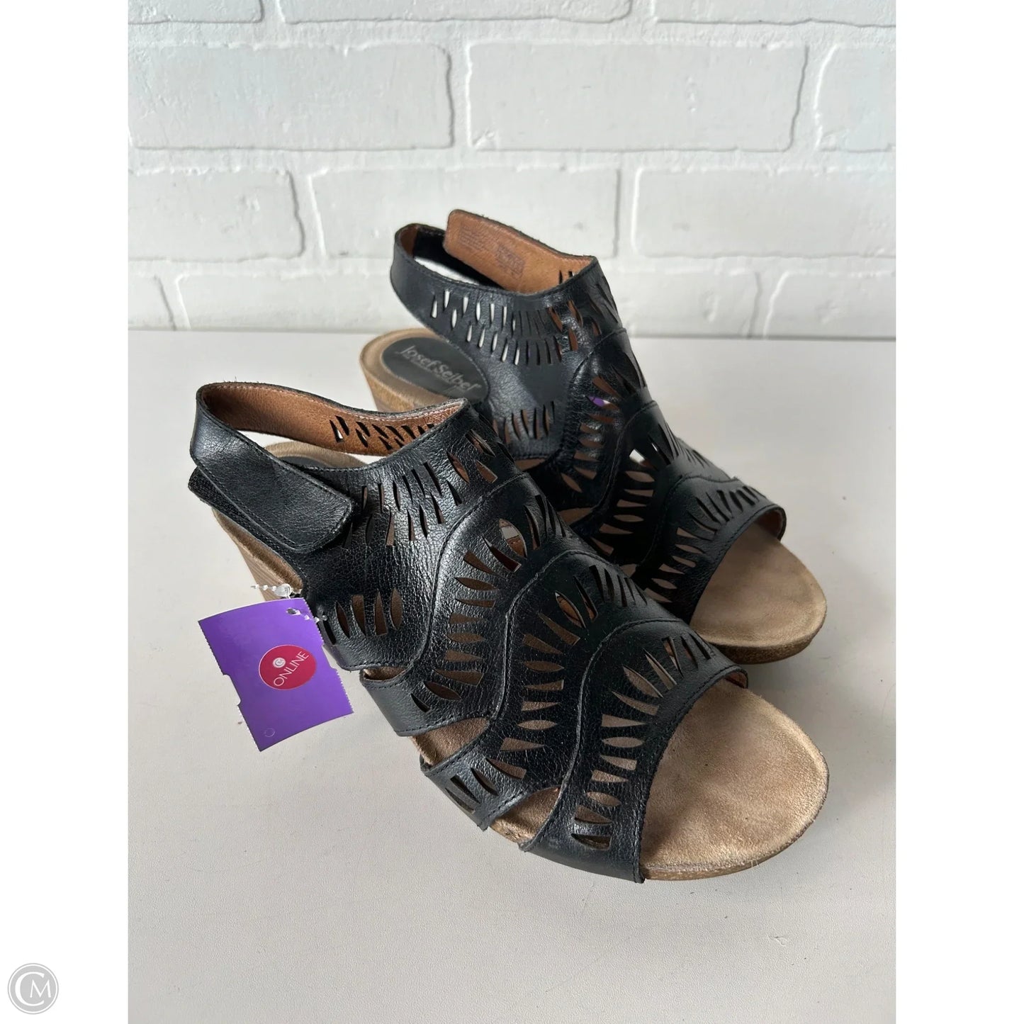 Sandals Heels Block By Josef Seibel In Black & Tan, Size: 9.5