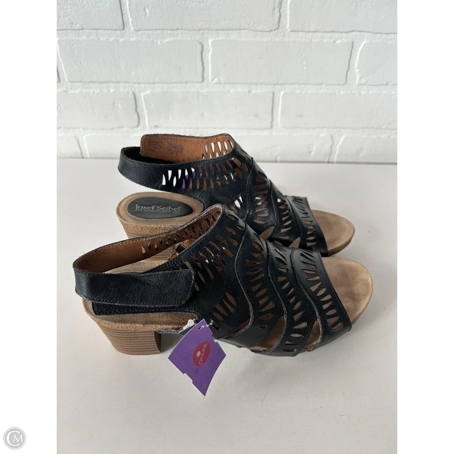 Sandals Heels Block By Josef Seibel In Black & Tan, Size: 9.5