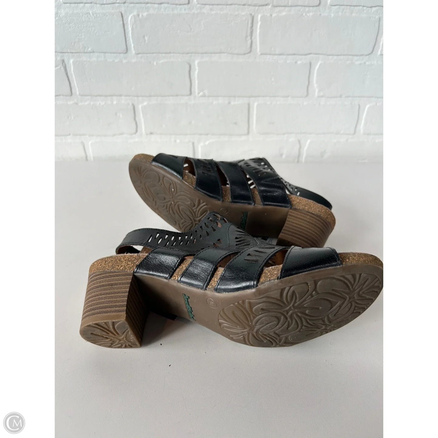 Sandals Heels Block By Josef Seibel In Black & Tan, Size: 9.5
