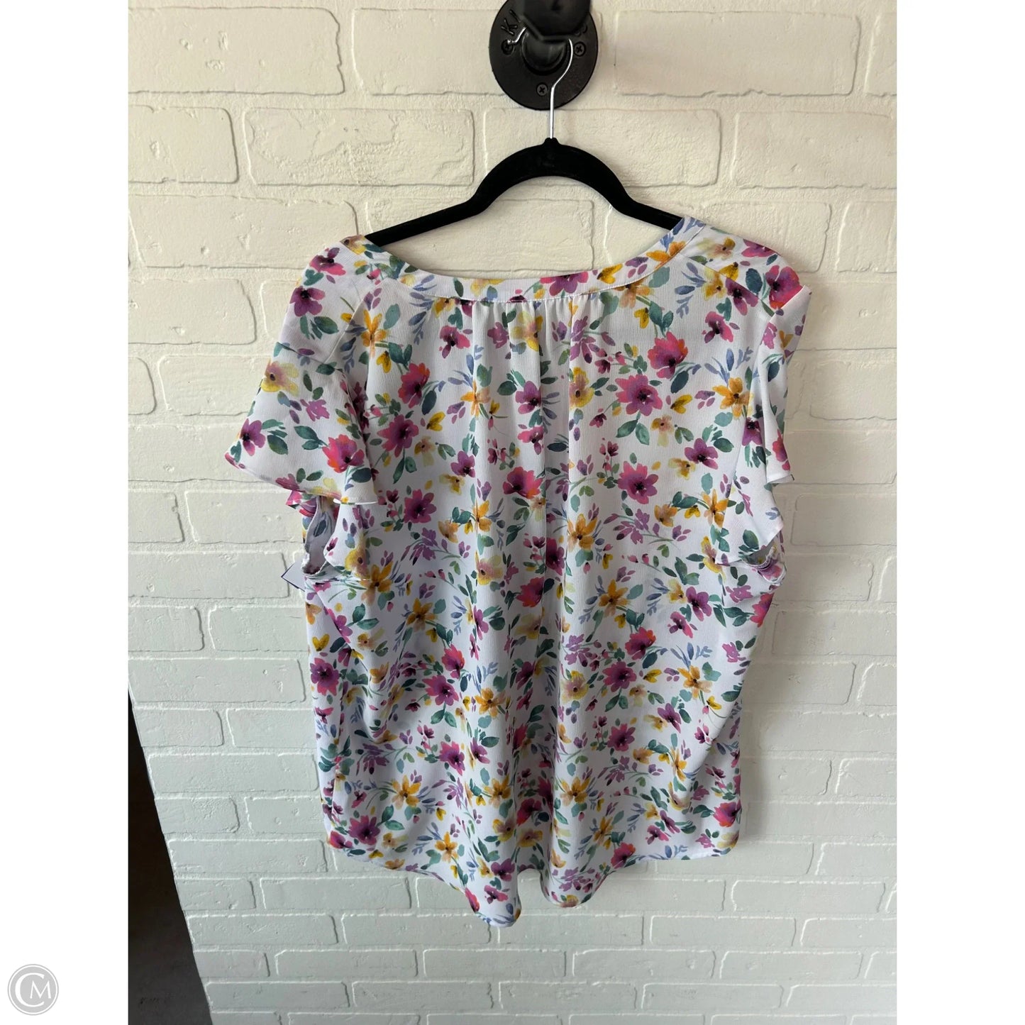 Top Short Sleeve By Investments In Purple & Yellow, Size: 1x