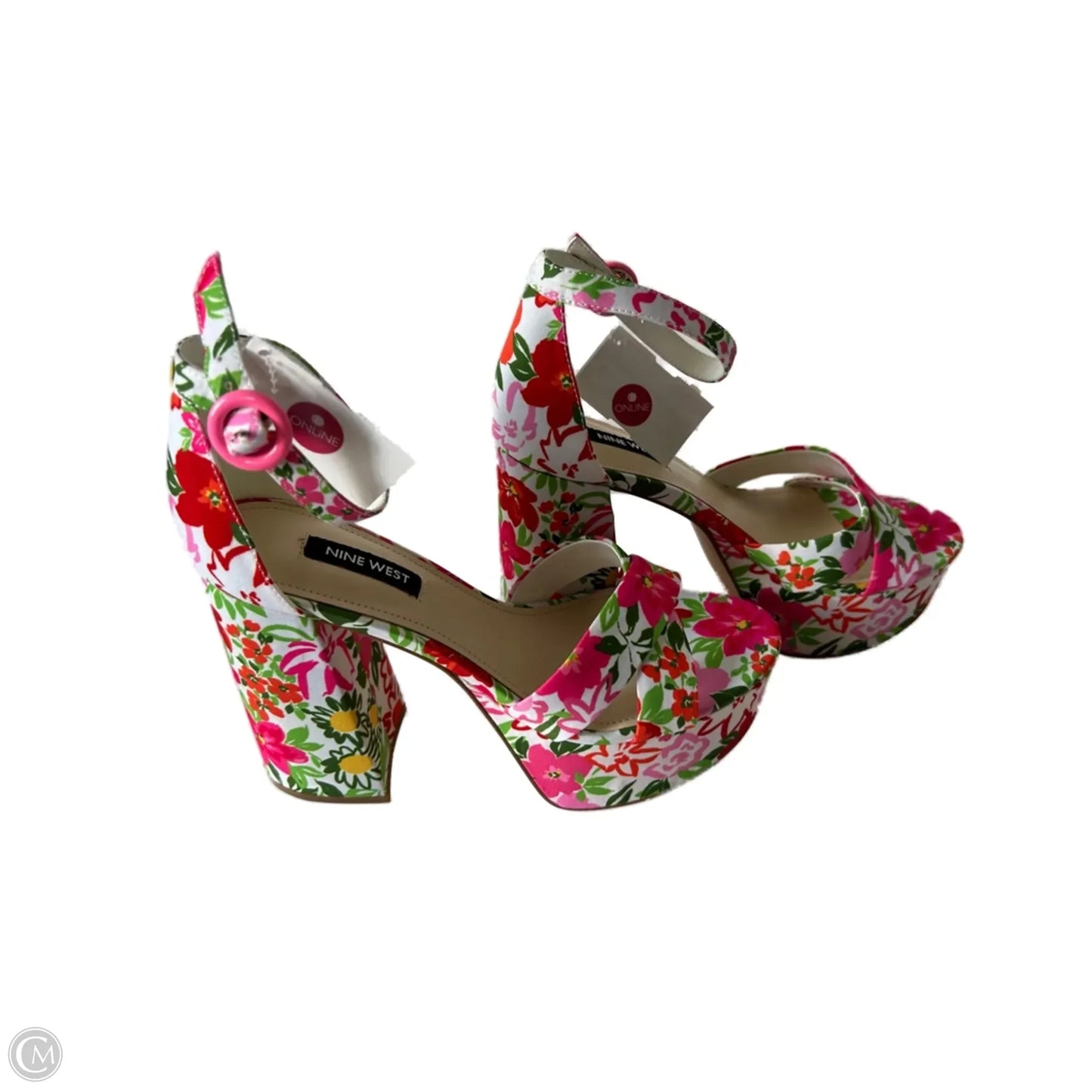 Sandals Heels Block By Nine West In Floral Print, Size: 7.5