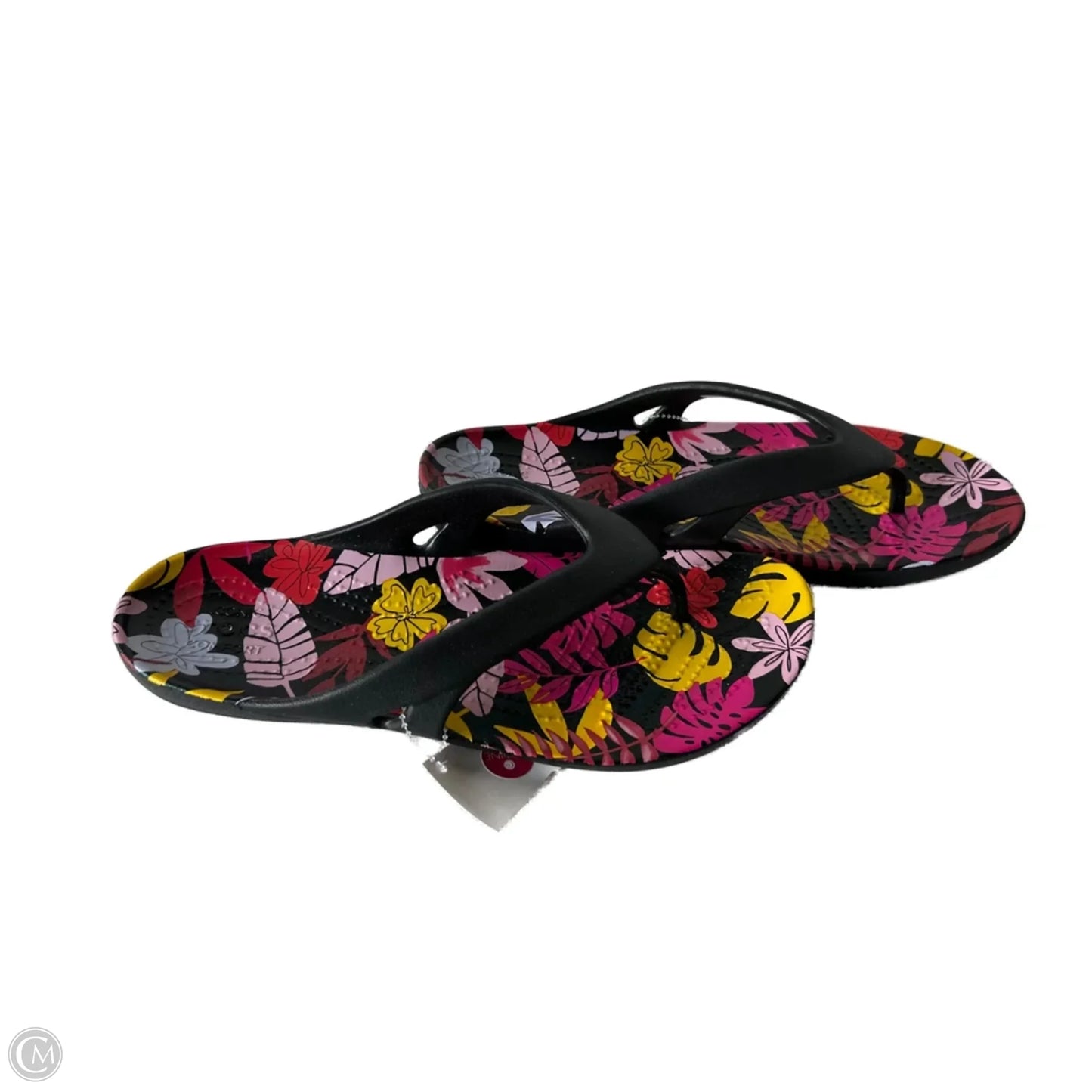 Sandals Flip Flops By Crocs In Black & Pink, Size: 8