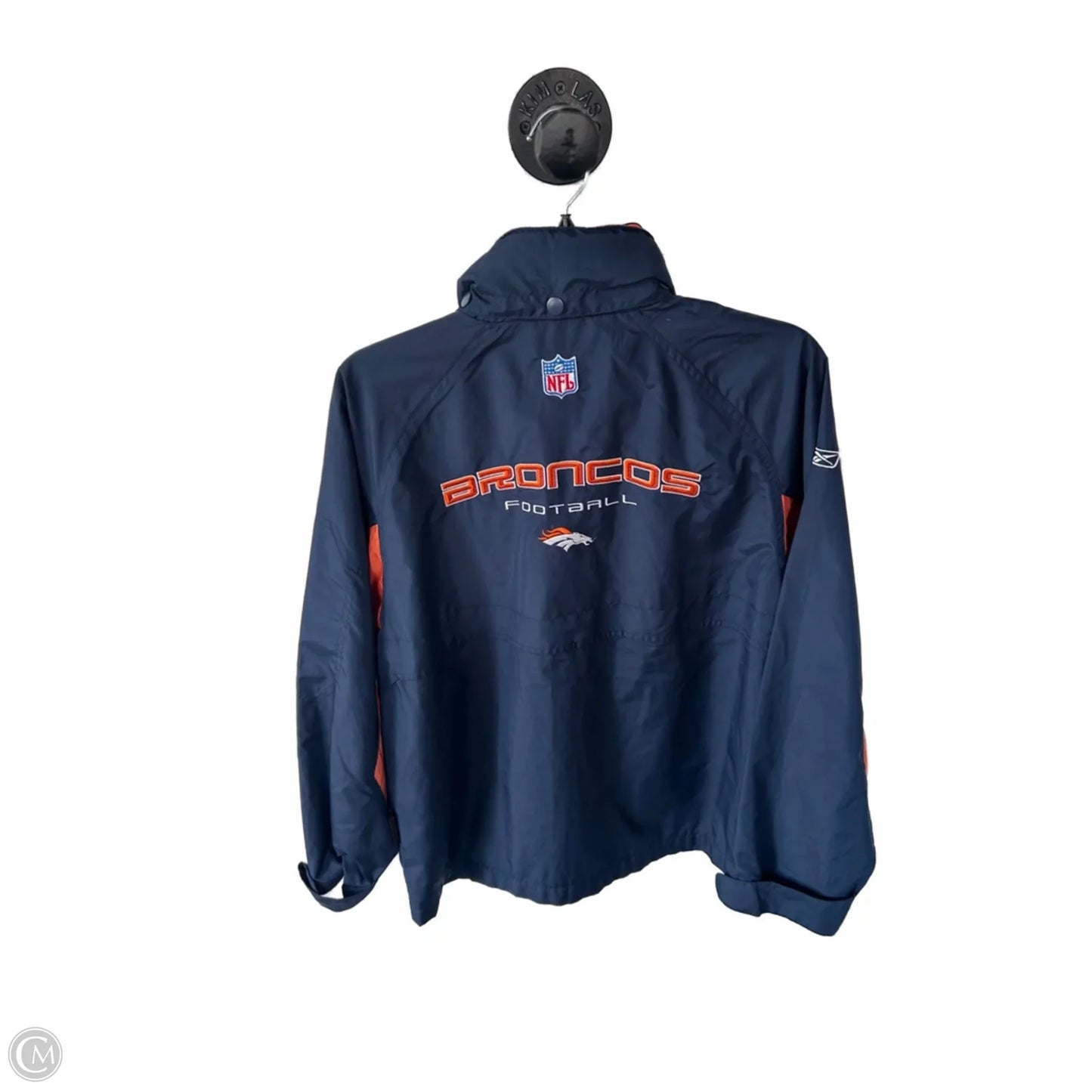 Jacket Windbreaker By Reebok In Blue & Orange, Size: L