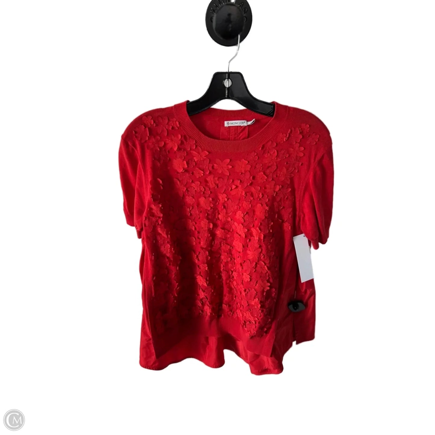 Top Short Sleeve Luxury Designer By Moncler In Red, Size: L