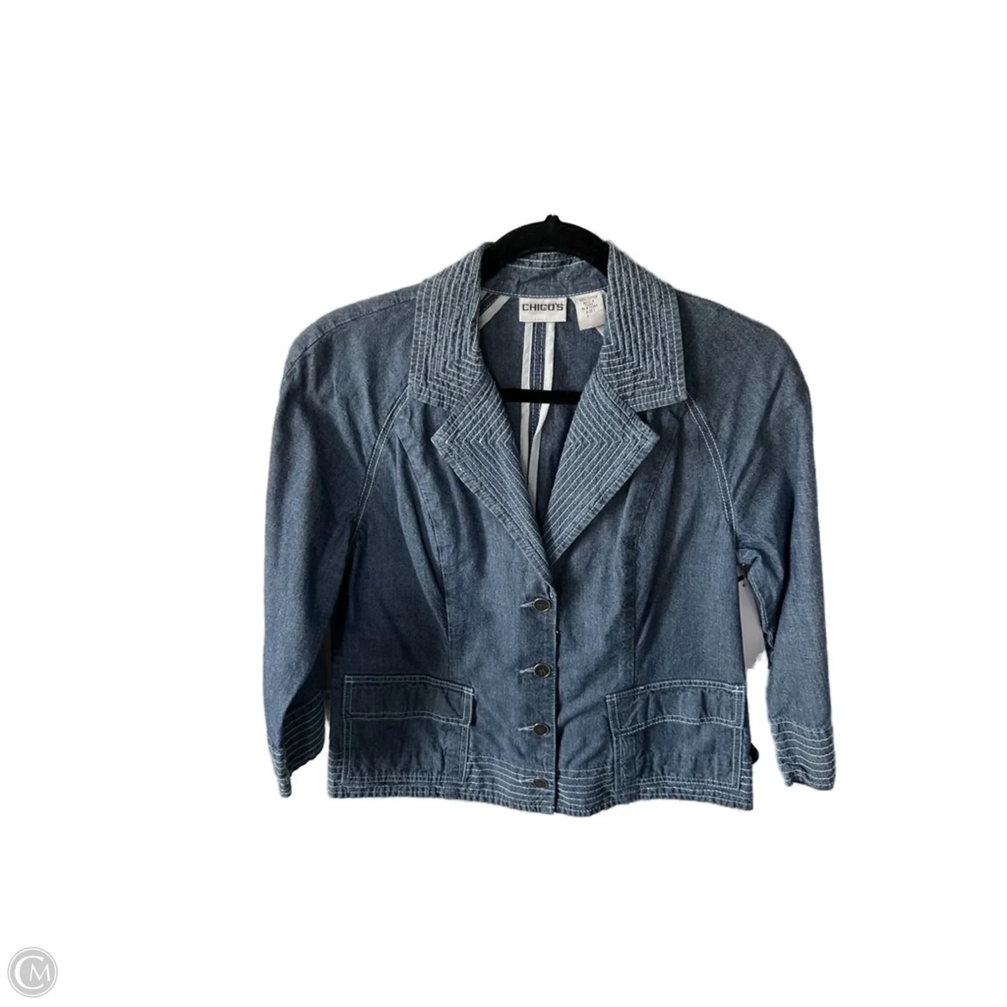 Blazer By Chicos In Blue Denim, Size: M