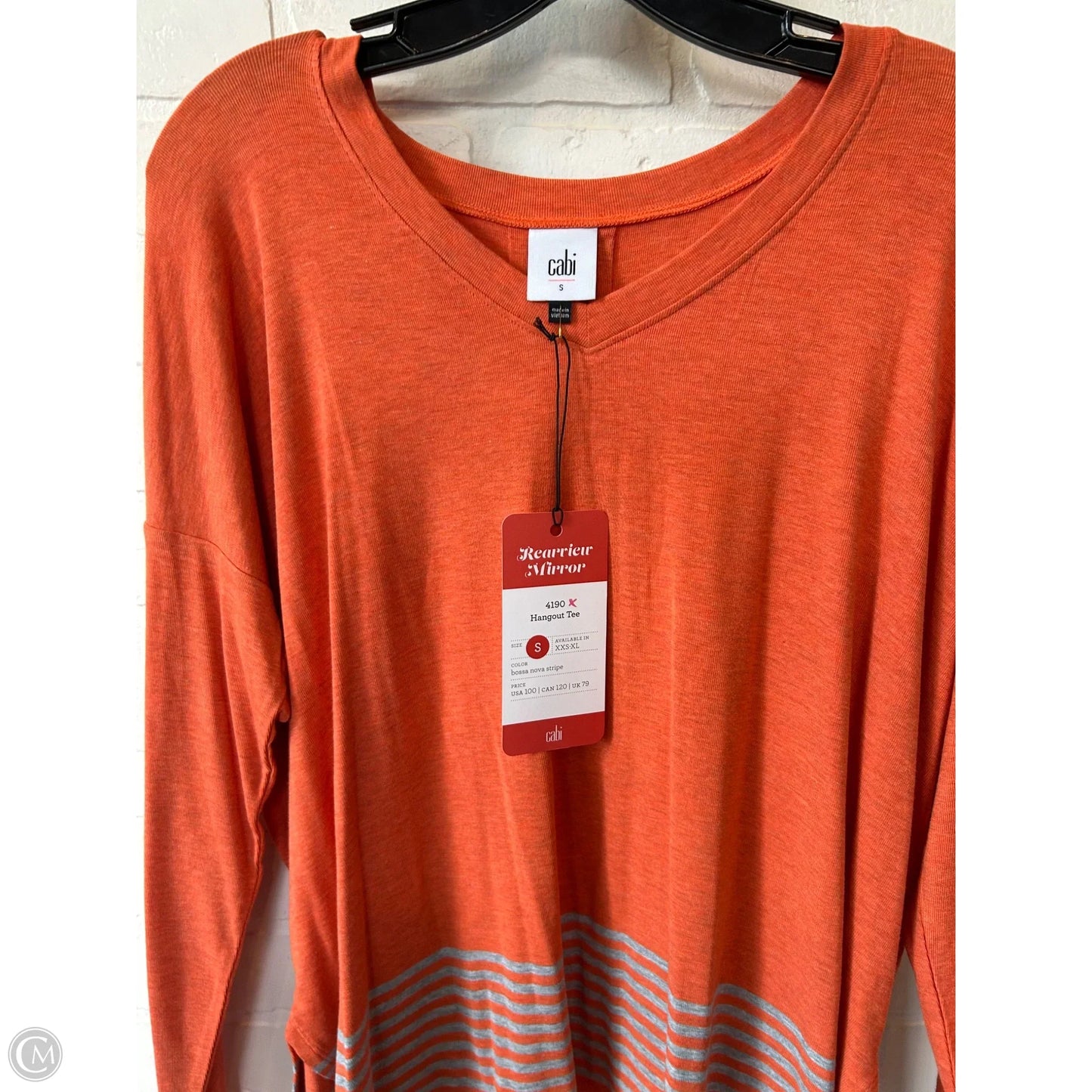 Top Long Sleeve Basic By Cabi In Orange & Silver, Size: S