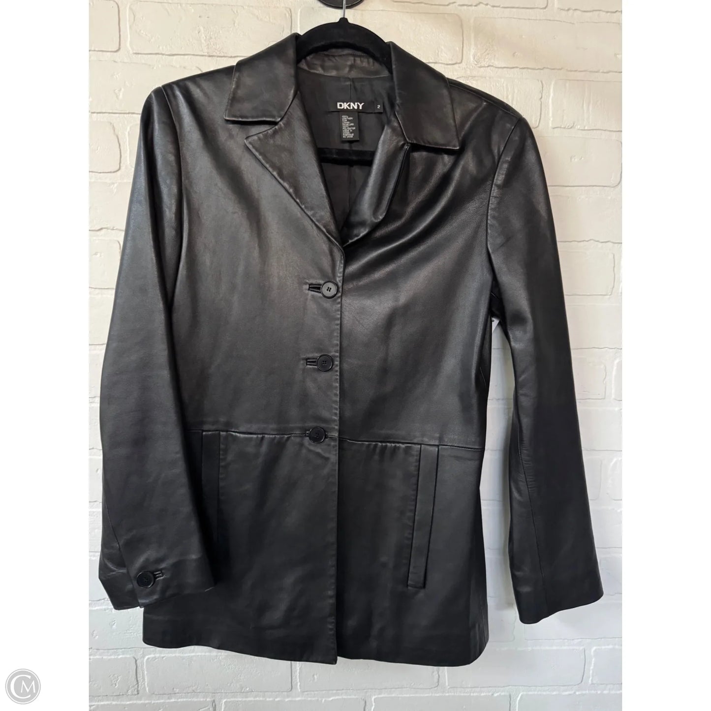 Jacket Moto Leather By Dkny In Black, Size: Xs