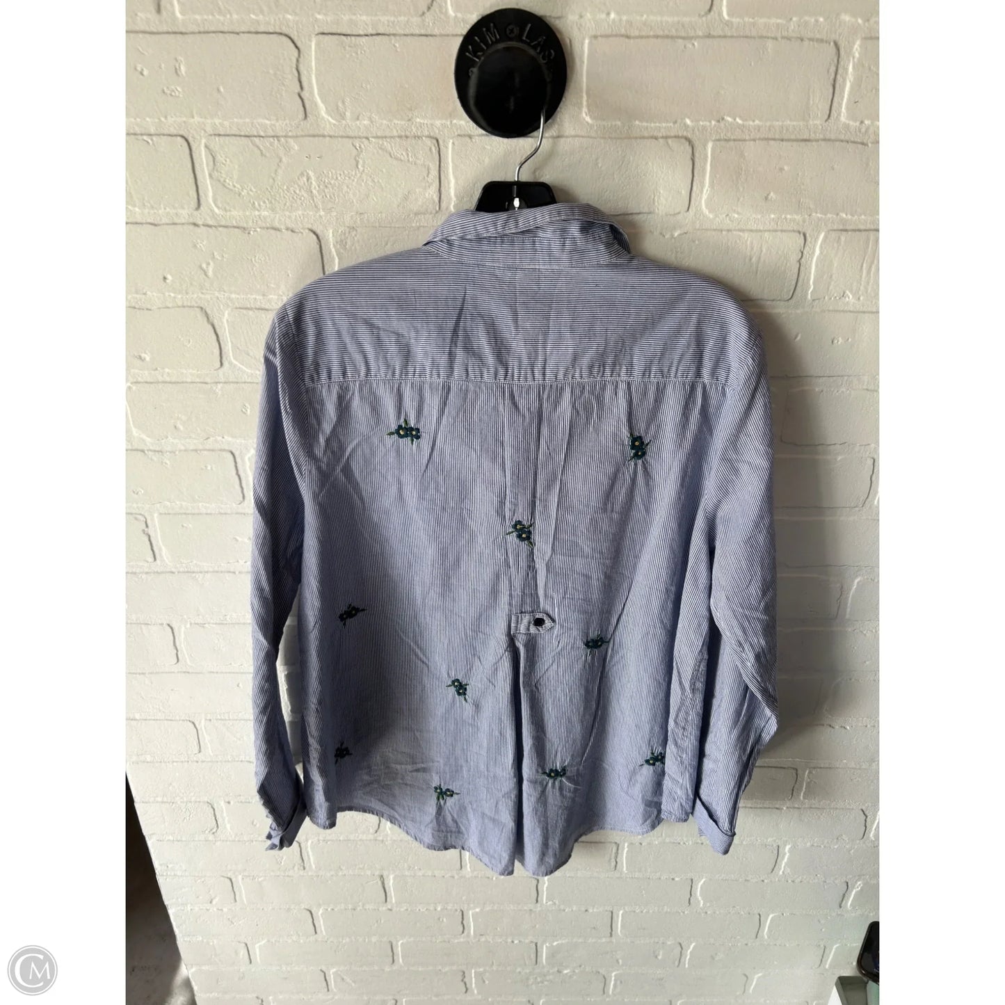 Top Long Sleeve By Top Shop In Blue & White, Size: M