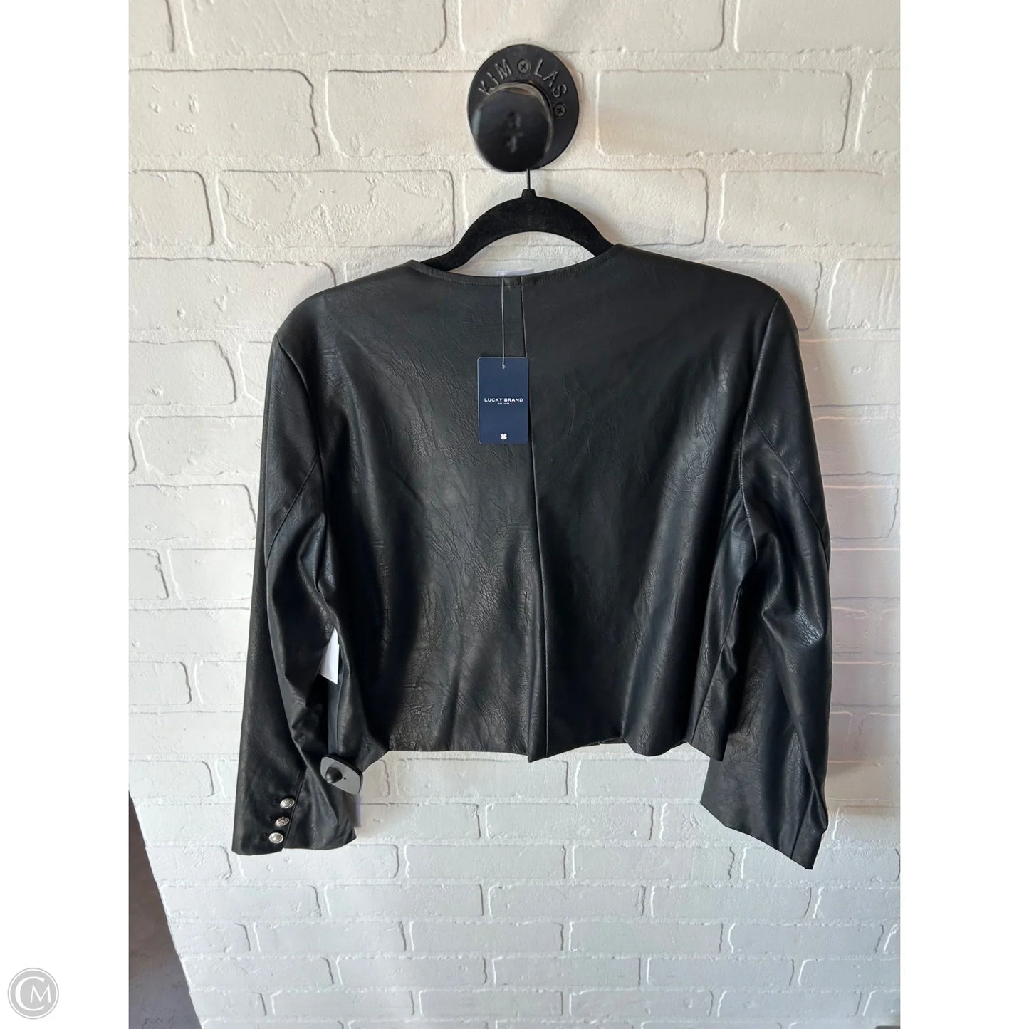 Jacket Moto By Lucky Brand In Black & Silver, Size: M