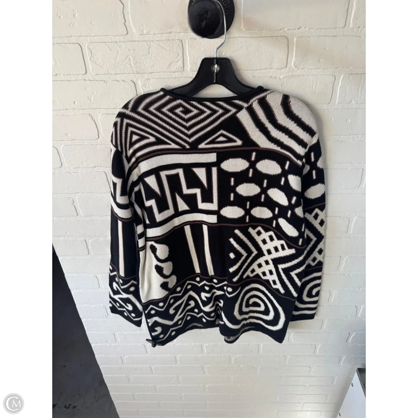 Sweater Cardigan By Chicos In Black & Brown, Size: L