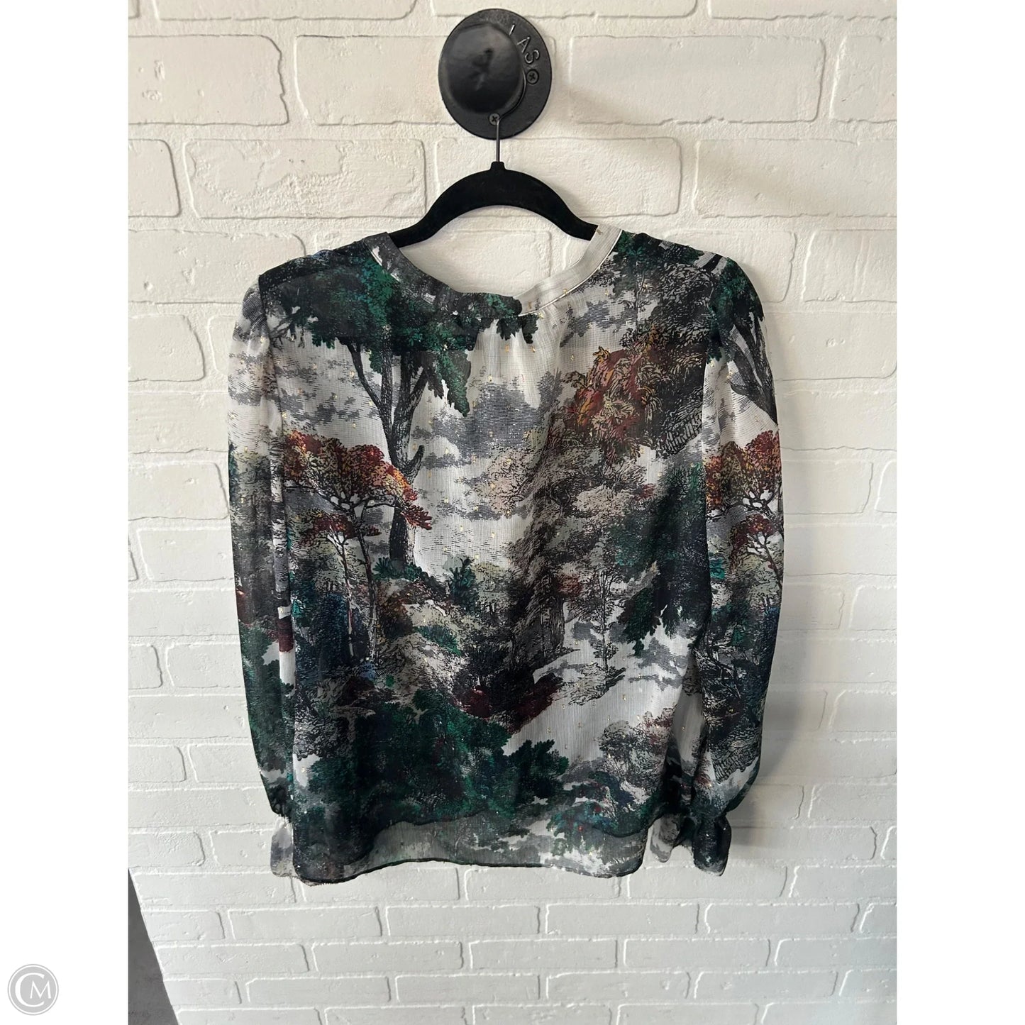 Top Long Sleeve By White House Black Market In Green & White, Size: M