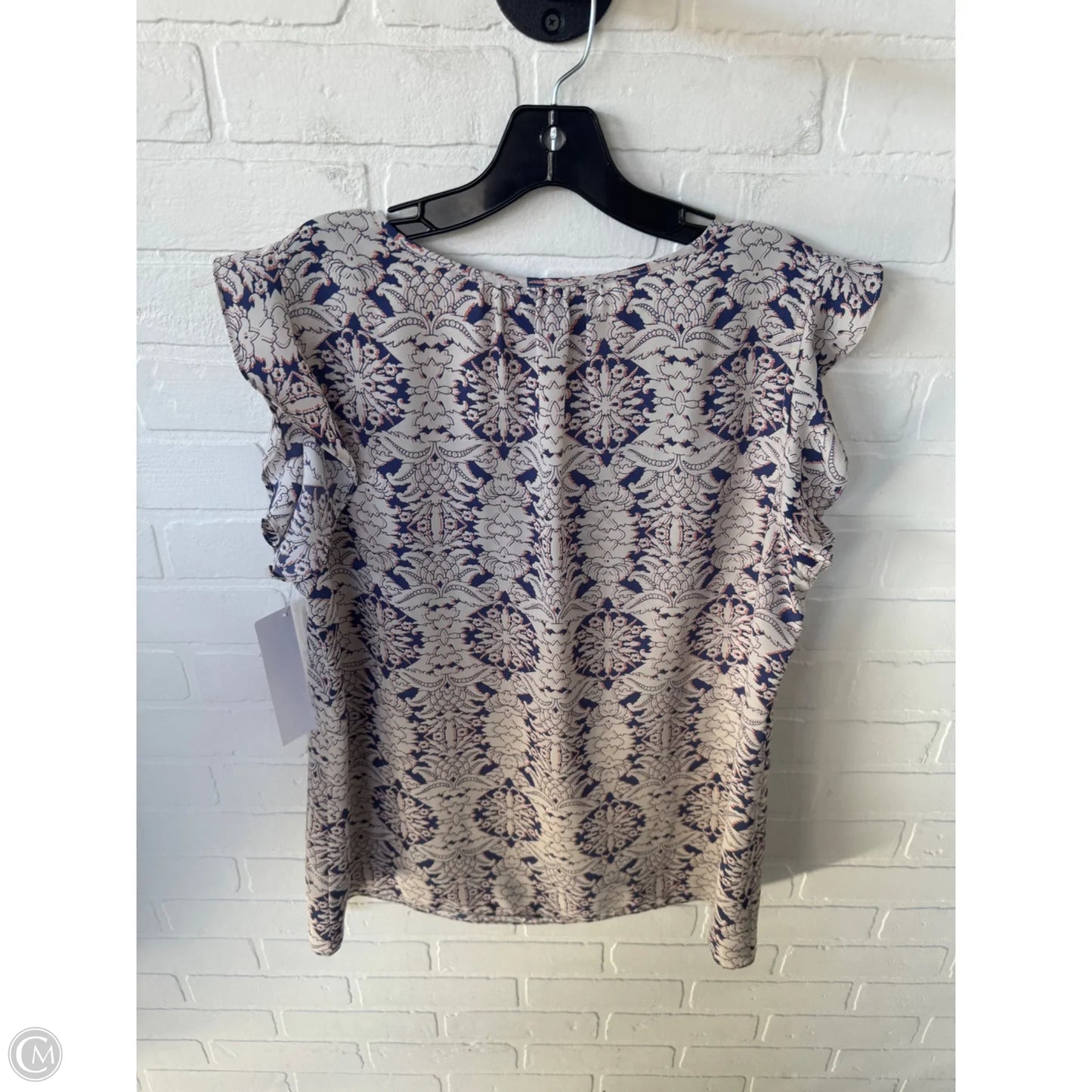 Top Short Sleeve By Cabi In Blue & Tan, Size: L