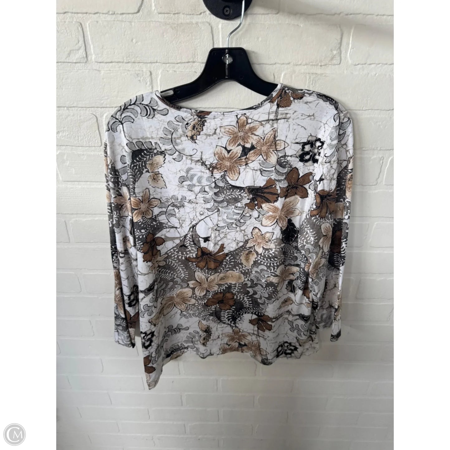Top 3/4 Sleeve By Chicos In Brown & Cream, Size: L