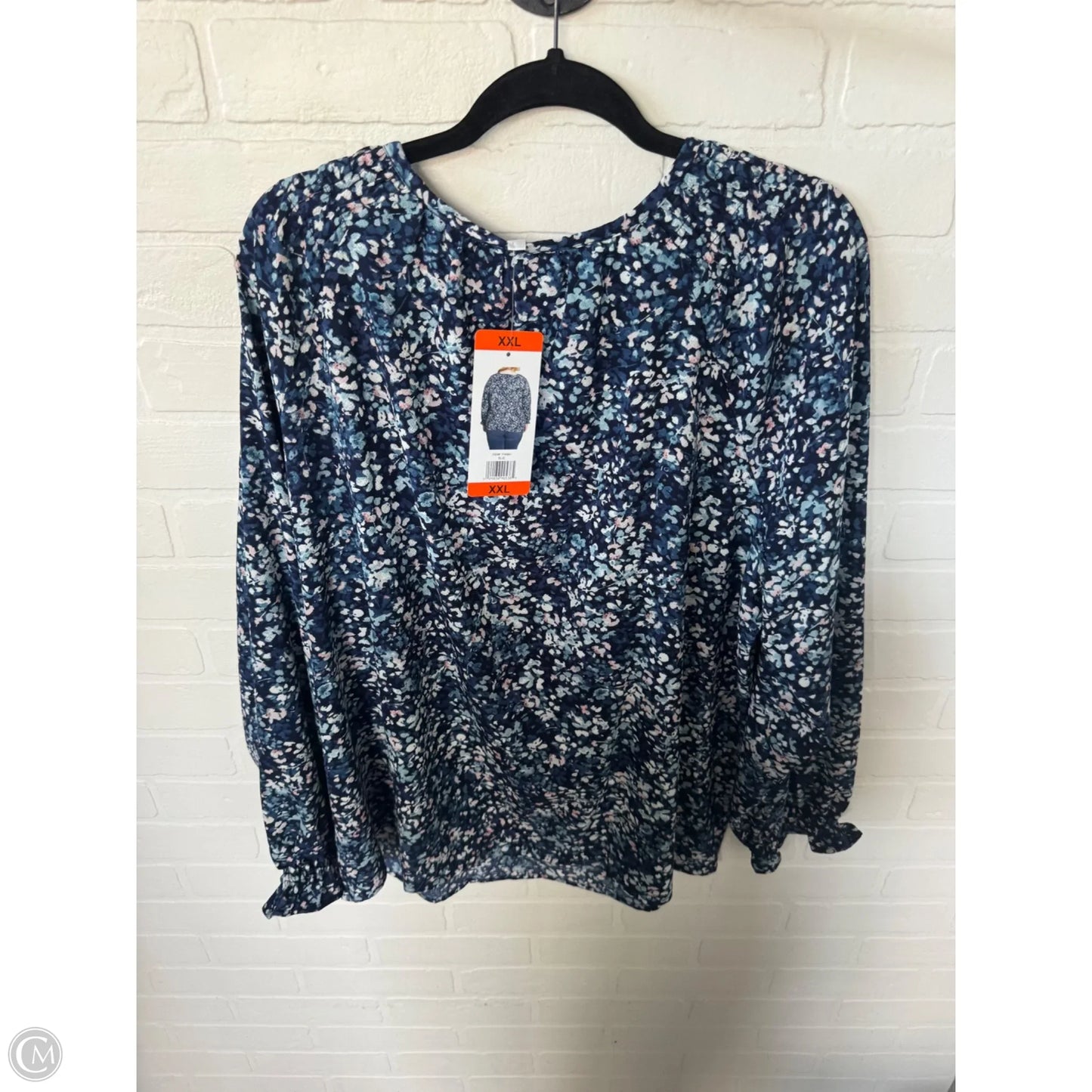 Top Long Sleeve By Jessica Simpson In Blue & White, Size: Xxl