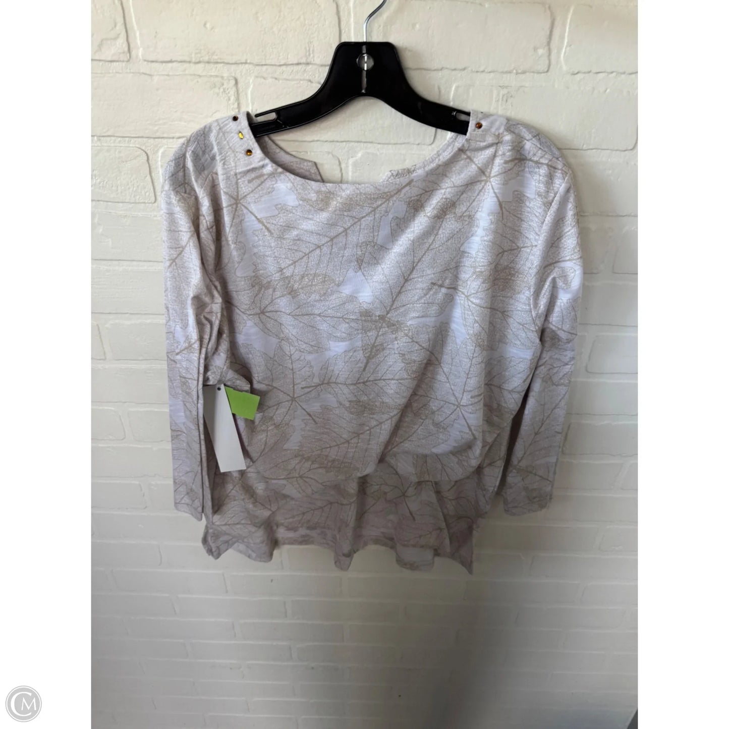Top 3/4 Sleeve By Alfred Dunner In Tan & White, Size: L
