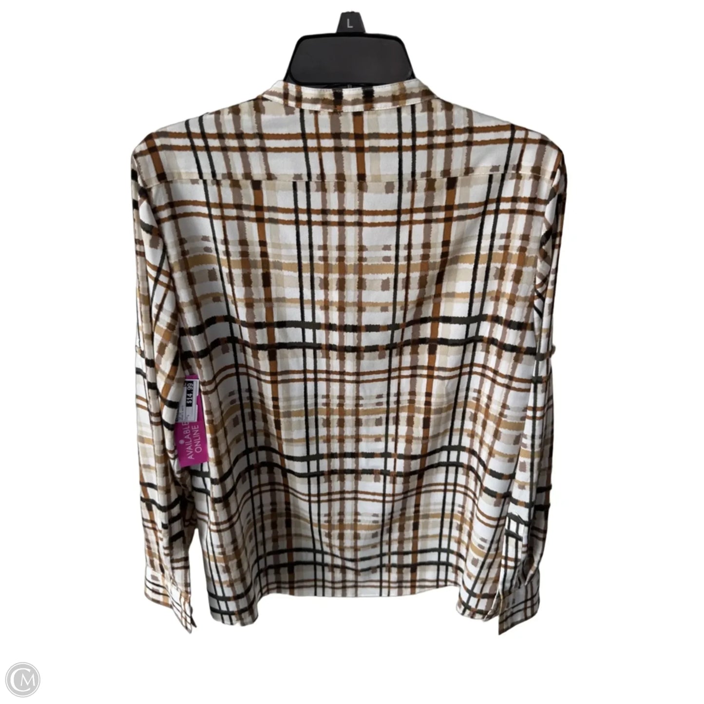 Top Long Sleeve By Calvin Klein In Brown & White, Size: L