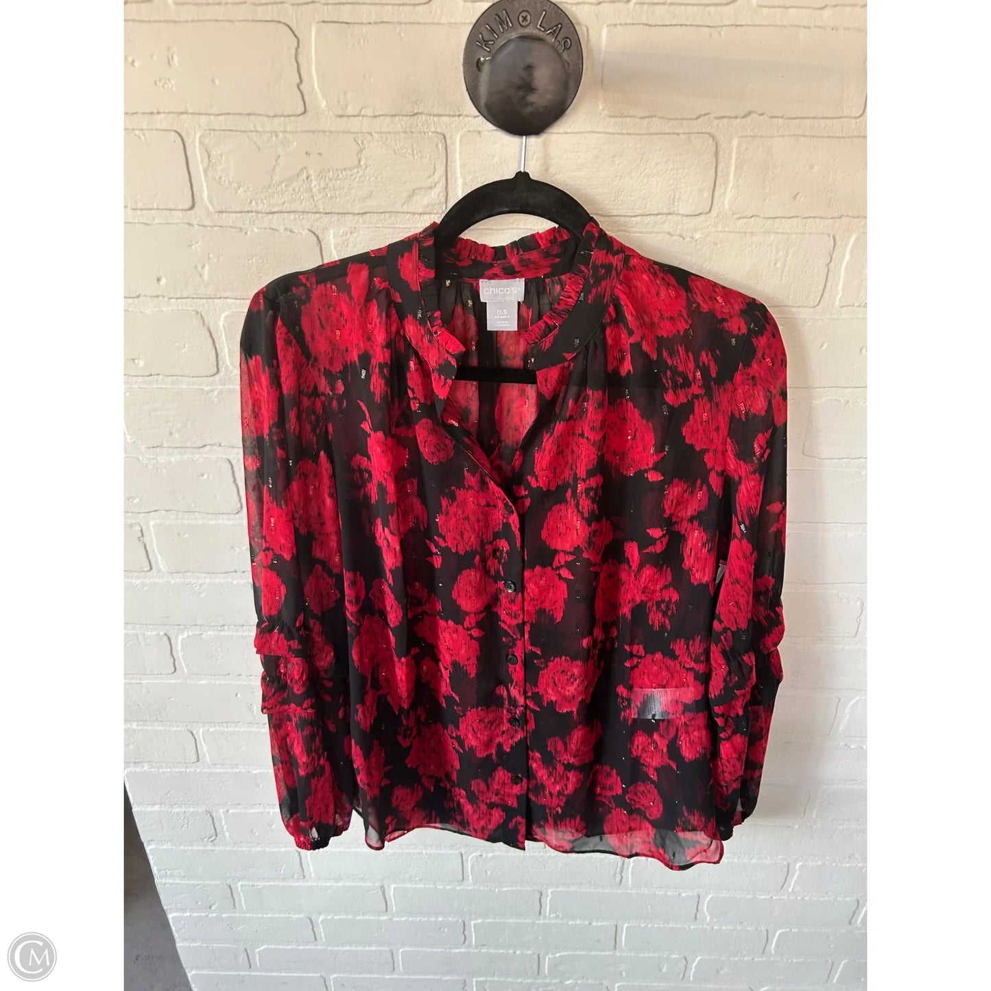 Top Long Sleeve By Chicos In Black & Red, Size: 6